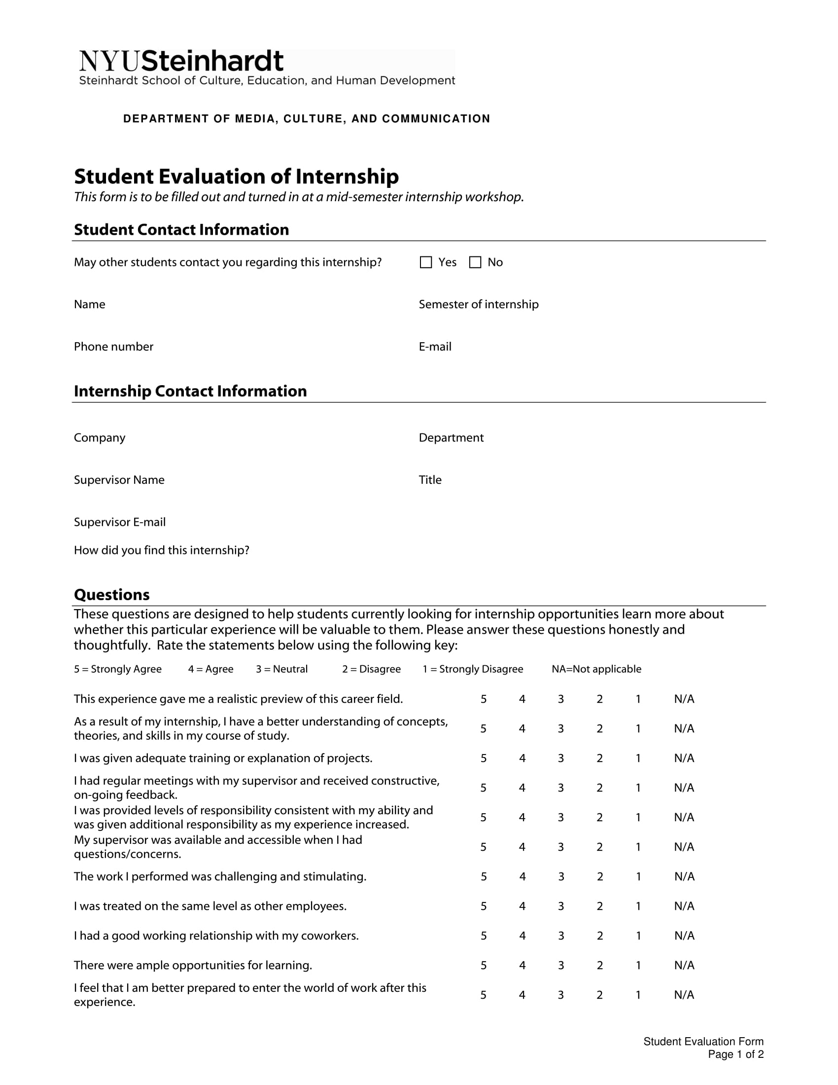 student evaluation of internship 1