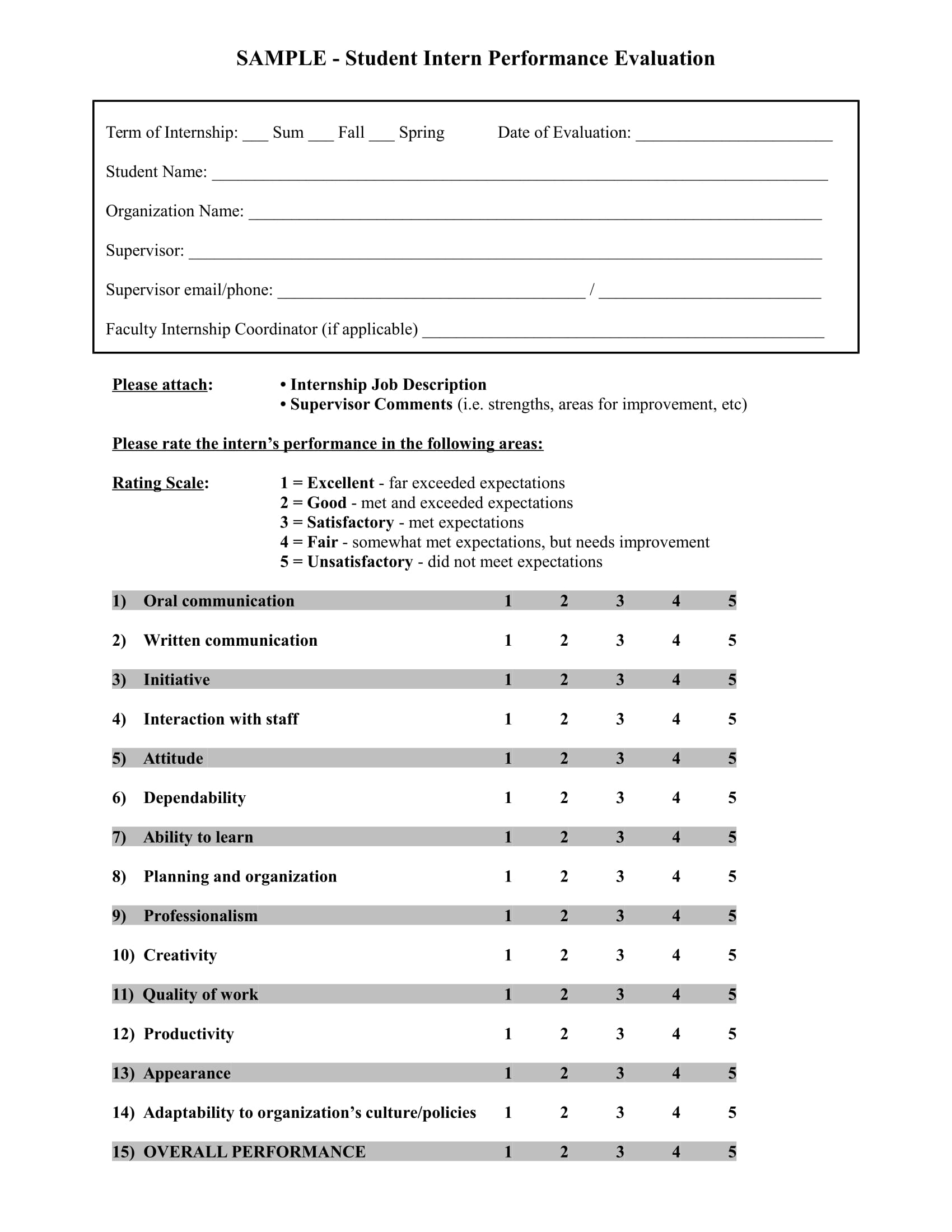 student intern performance evaluation form 1