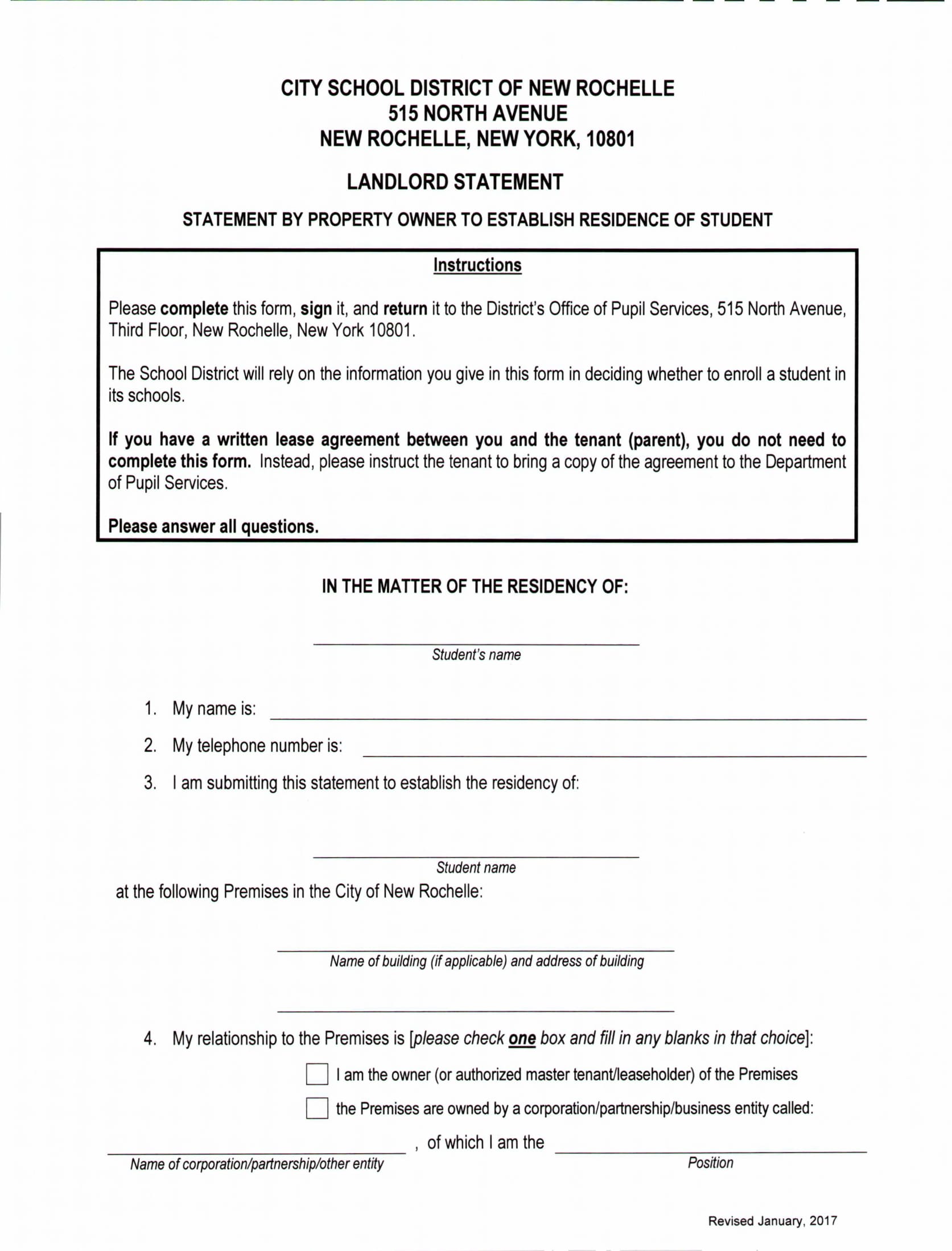students landlord statement form 1