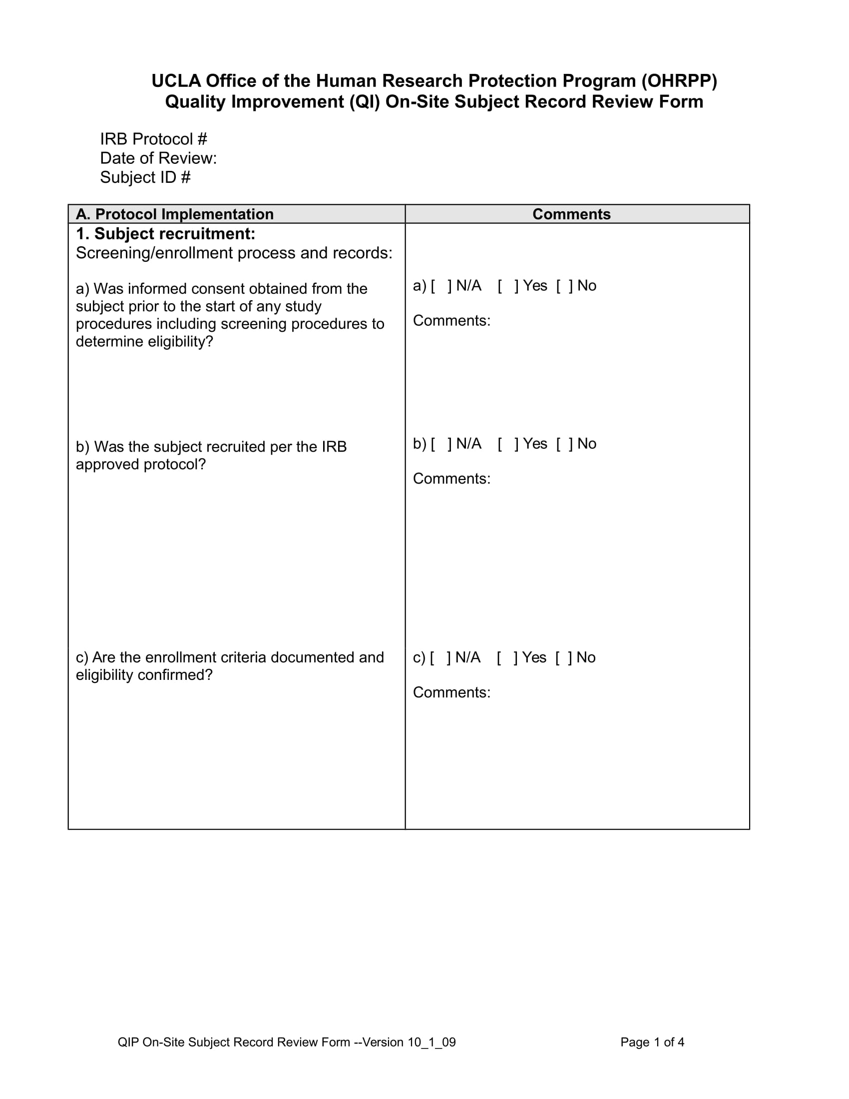 subject record review form 1