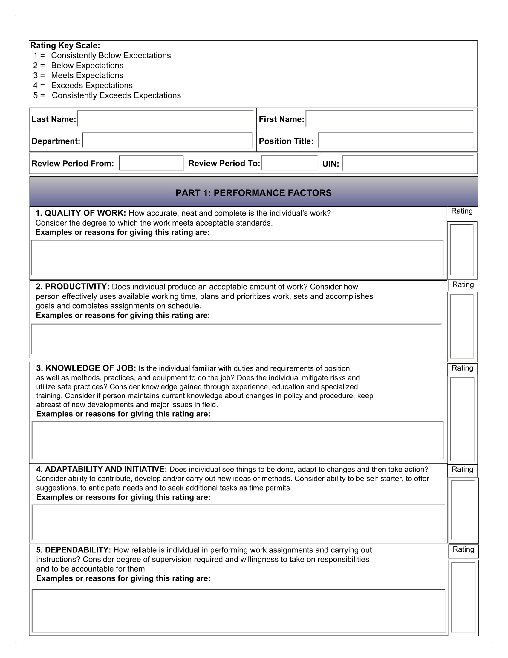 Supervisor Evaluation Form Template Lovely Performance Printable Forms   Supervisor Evaluation Form 03 