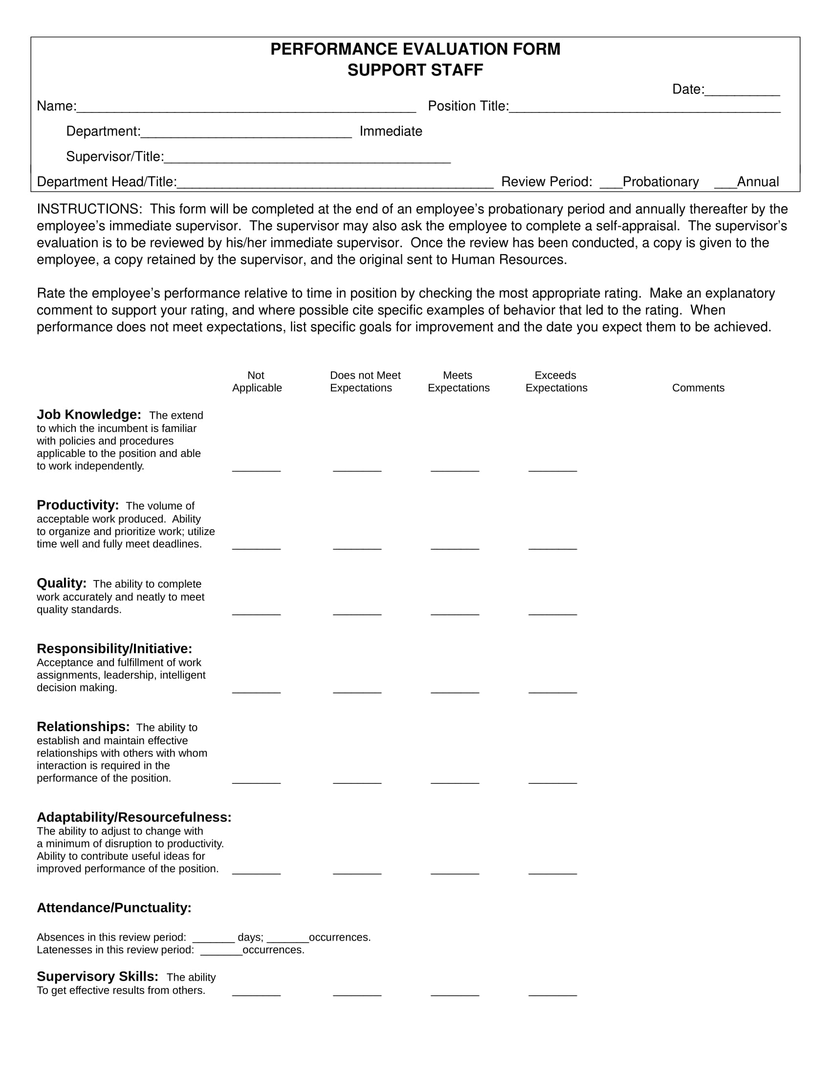 support staff performance review form 1