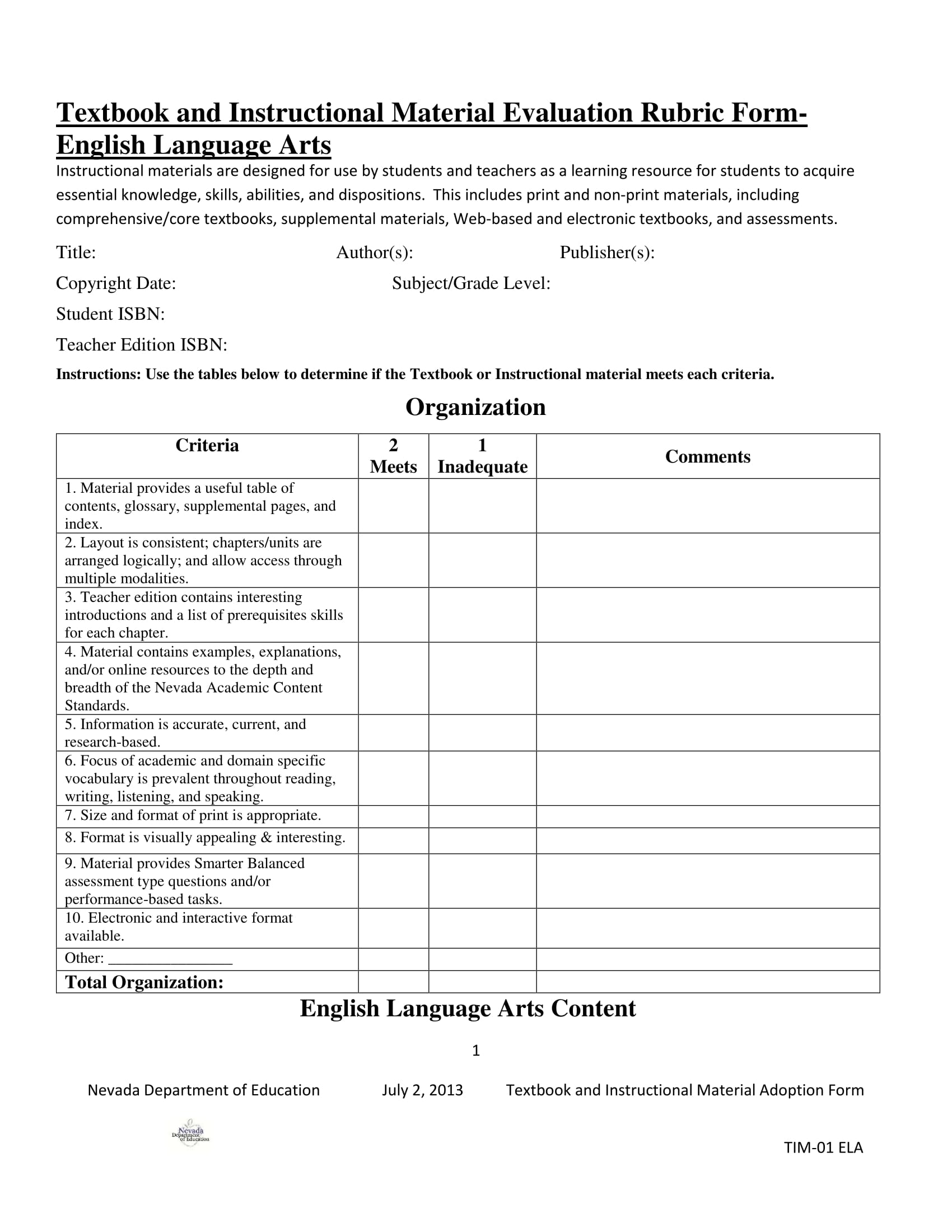 textbook review form