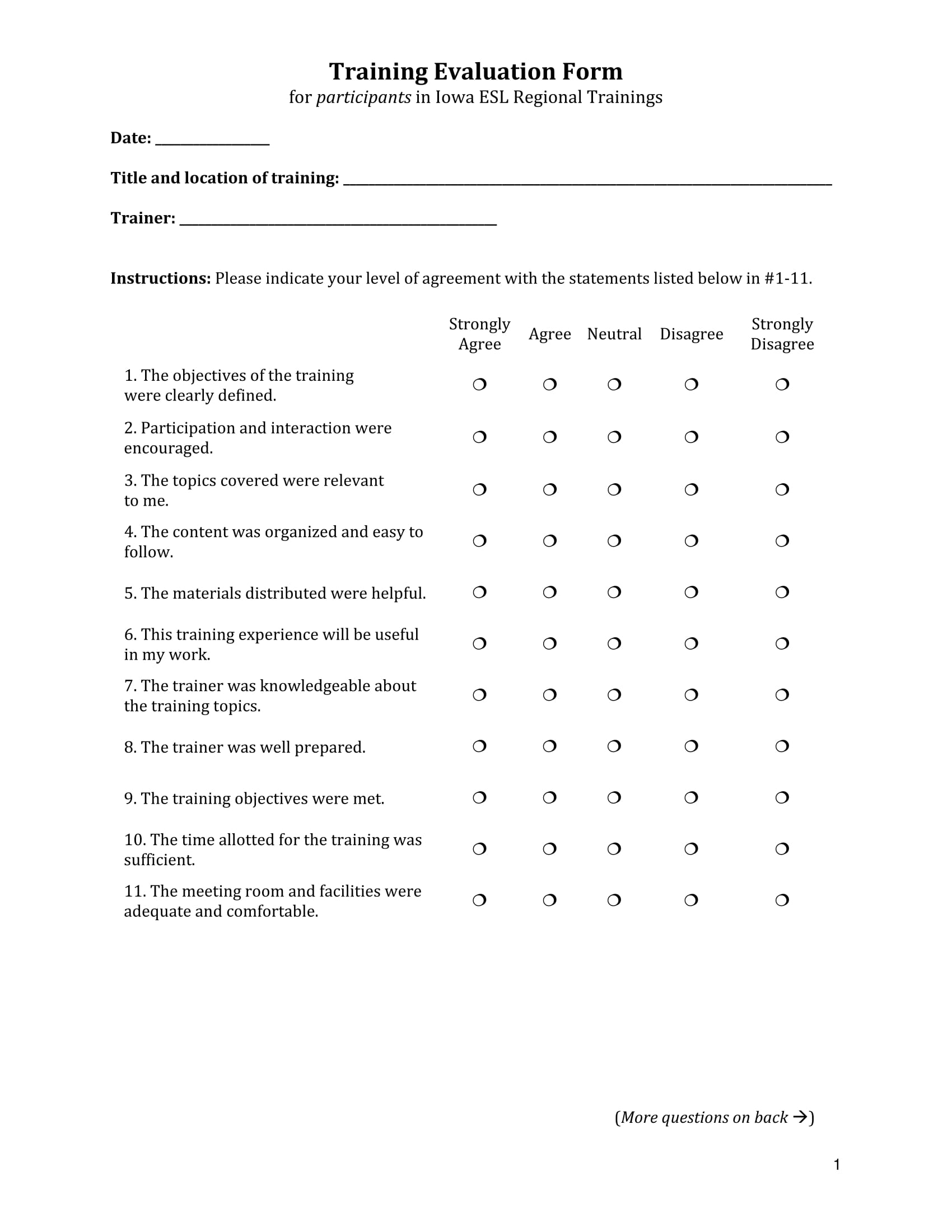training retreat evaluation form sample 1