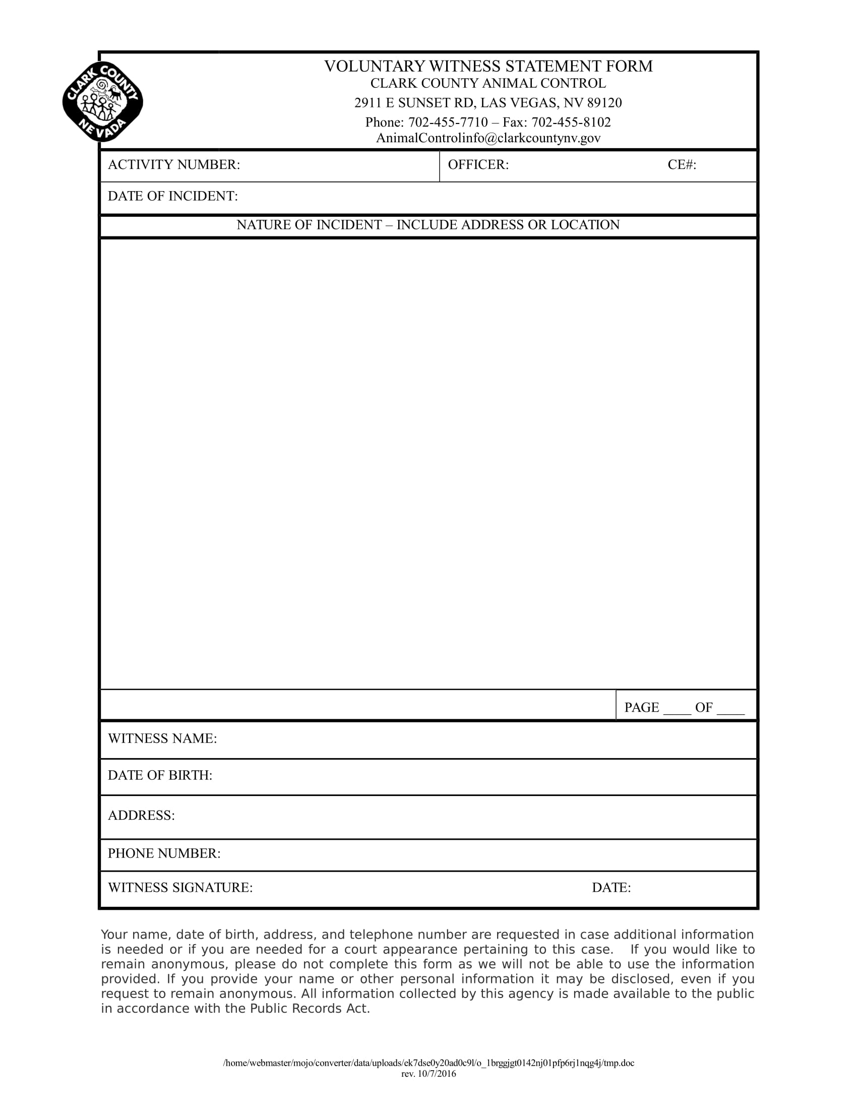 voluntary witness statement form 1