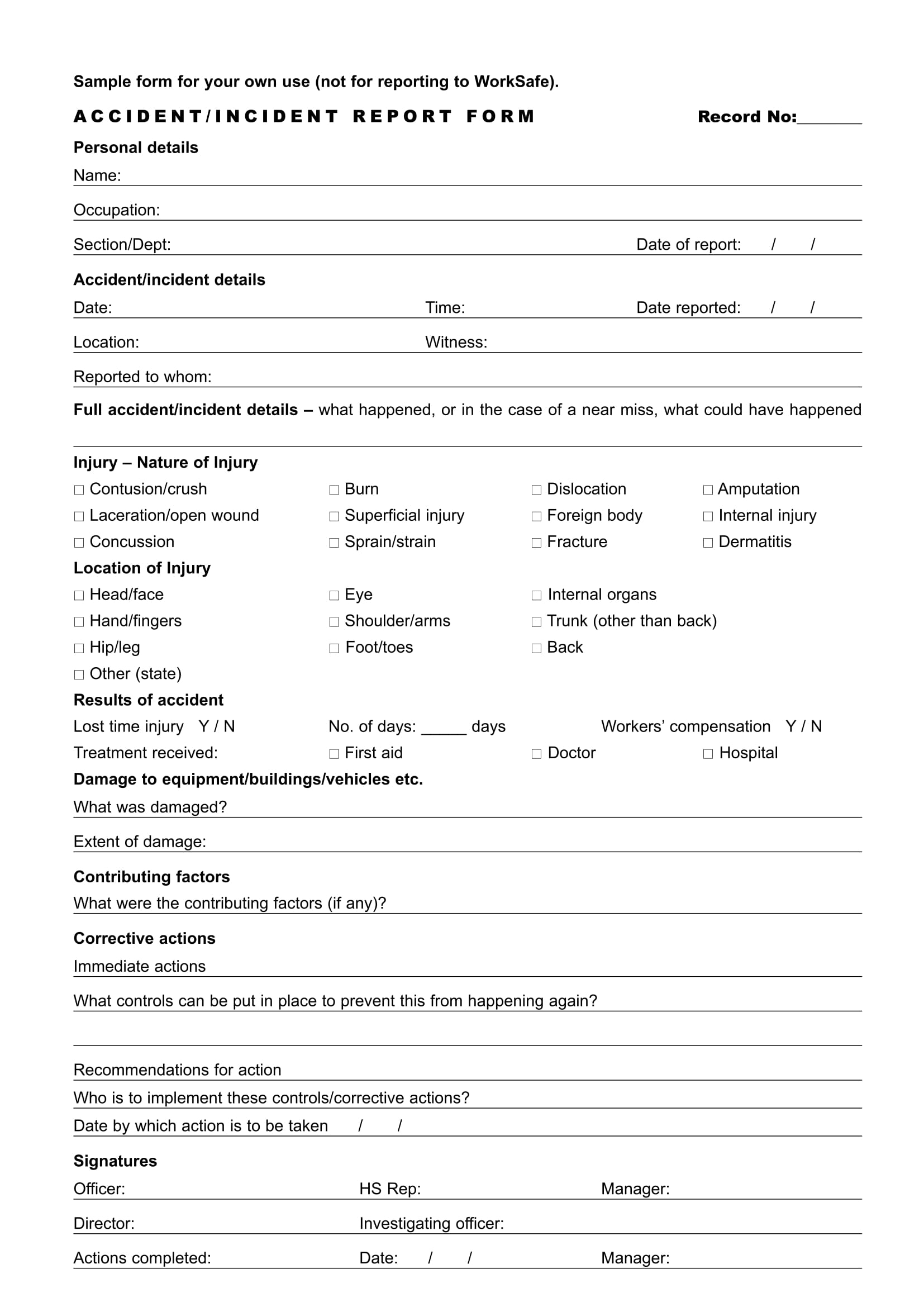 accident or incident report information form 1