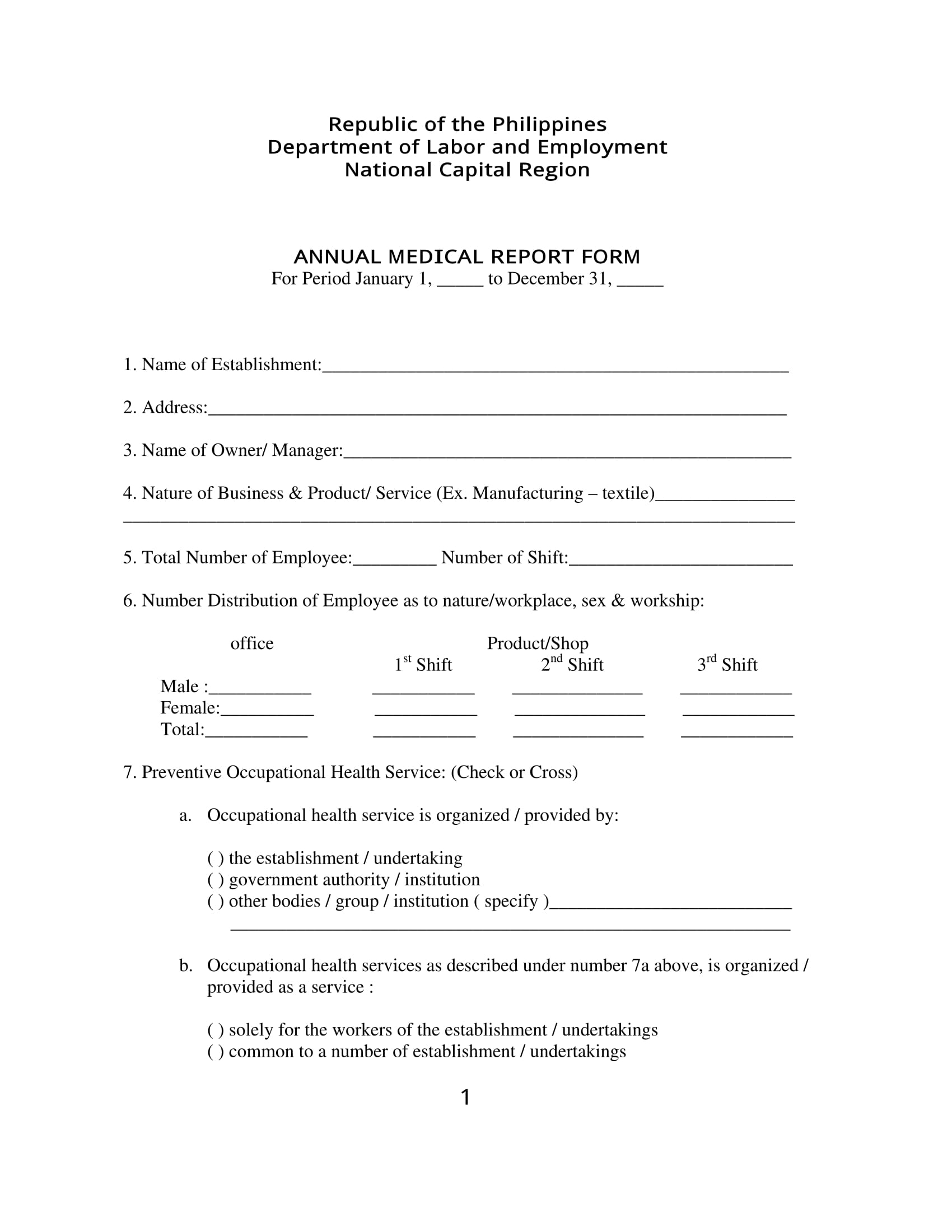 annual medical report form 1