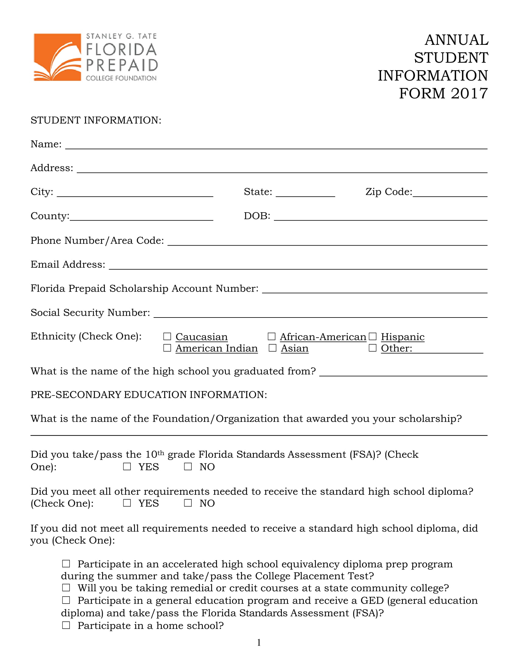 annual student information form 1