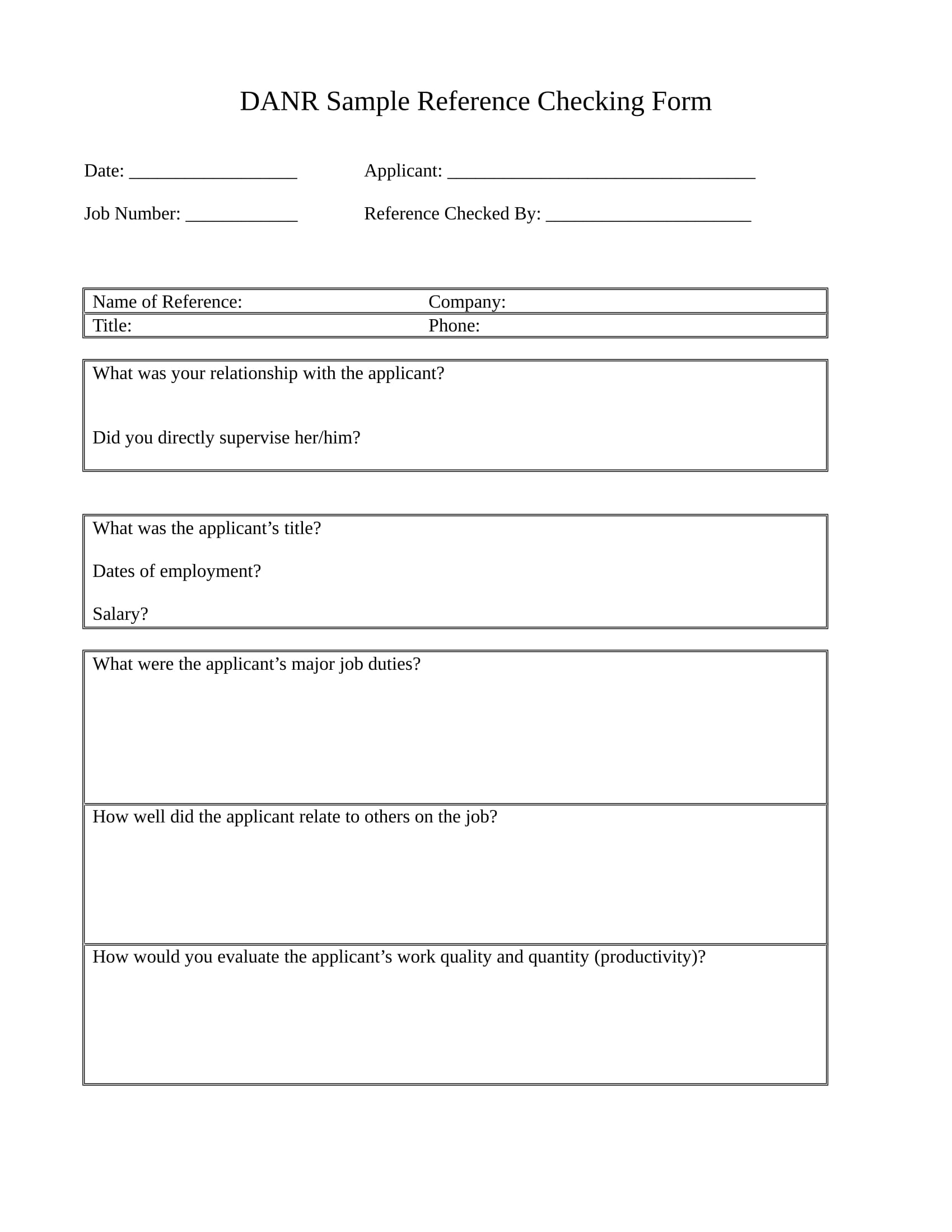 applicant reference check form 1