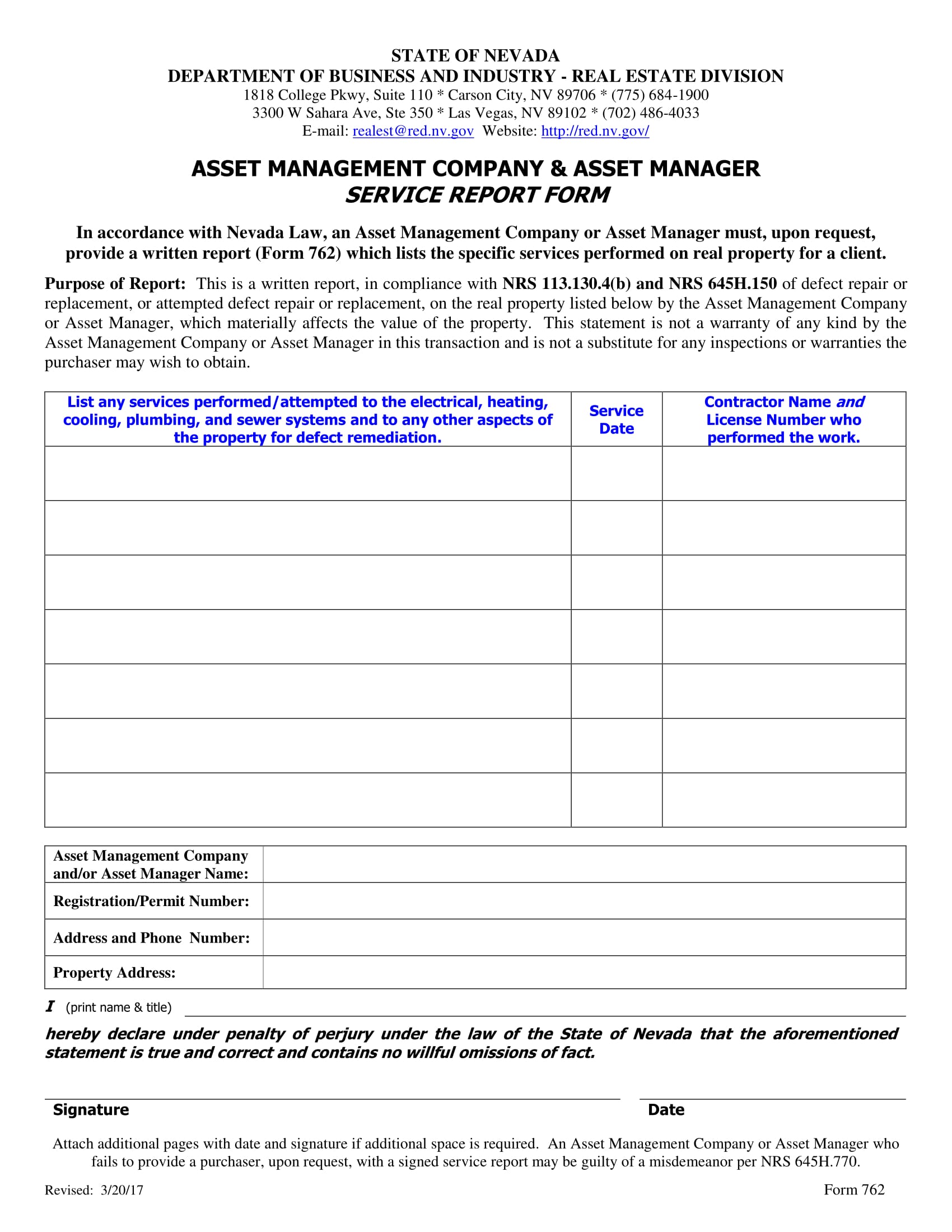 asset management service report form 1