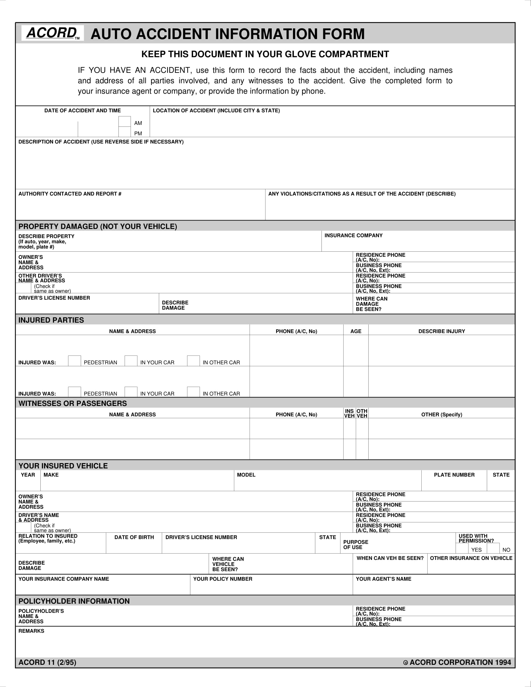 auto accident information form 1