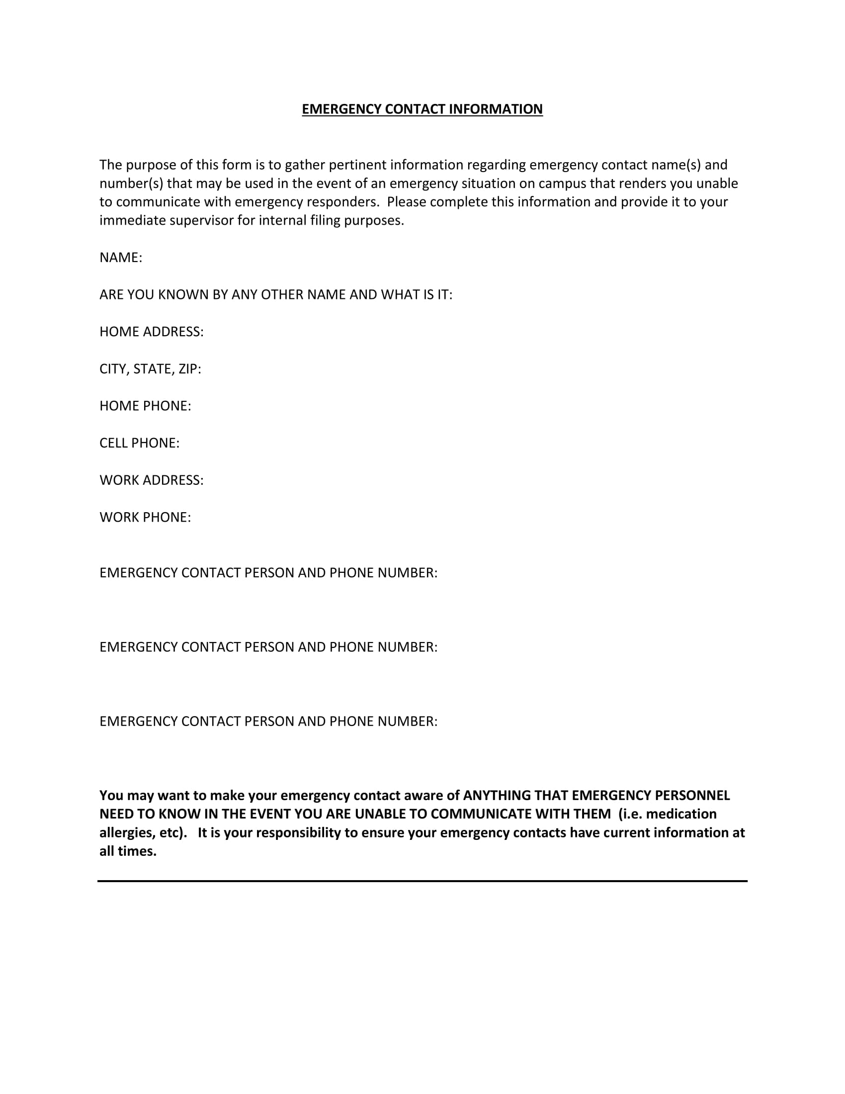 basic emergency contact information form 1