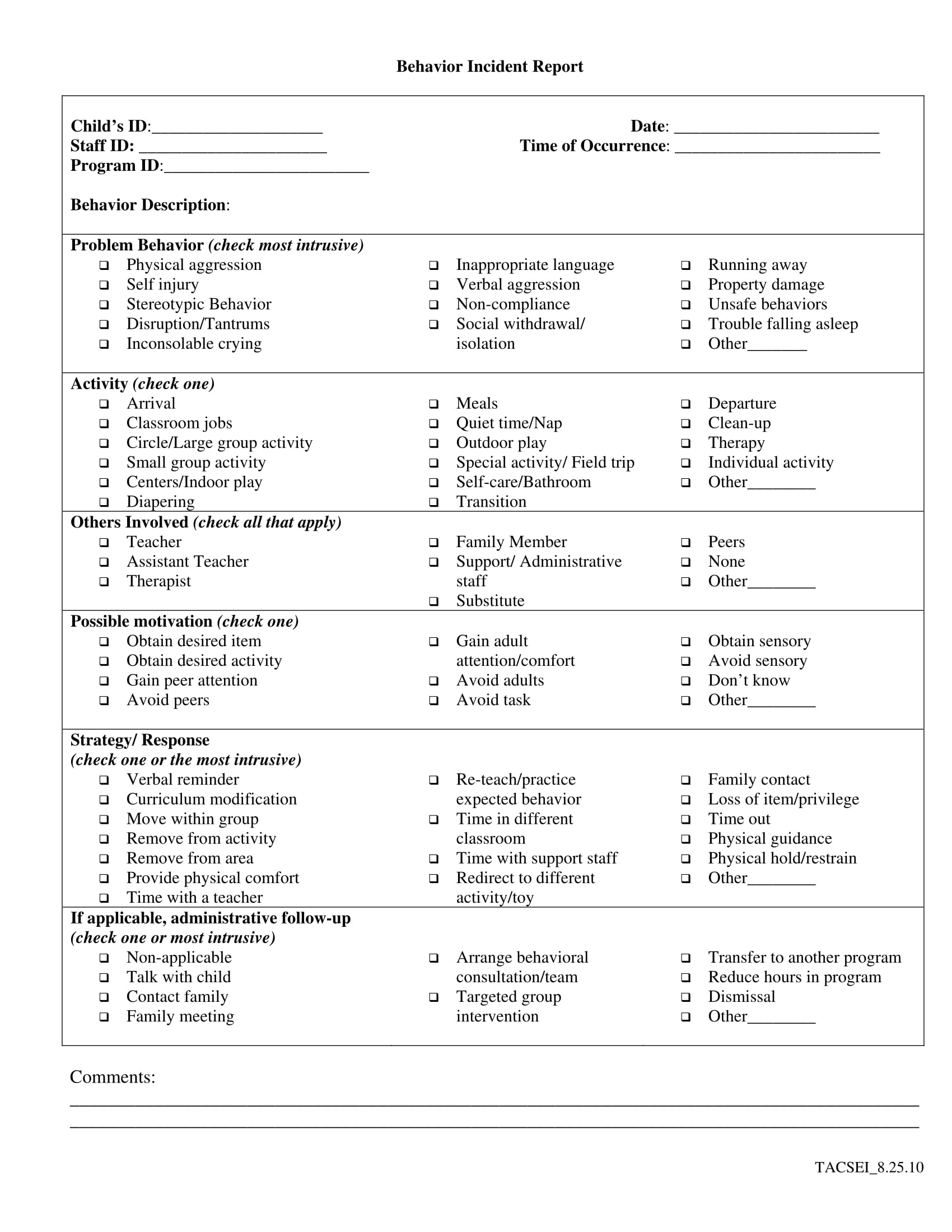 behavior incident report form 1