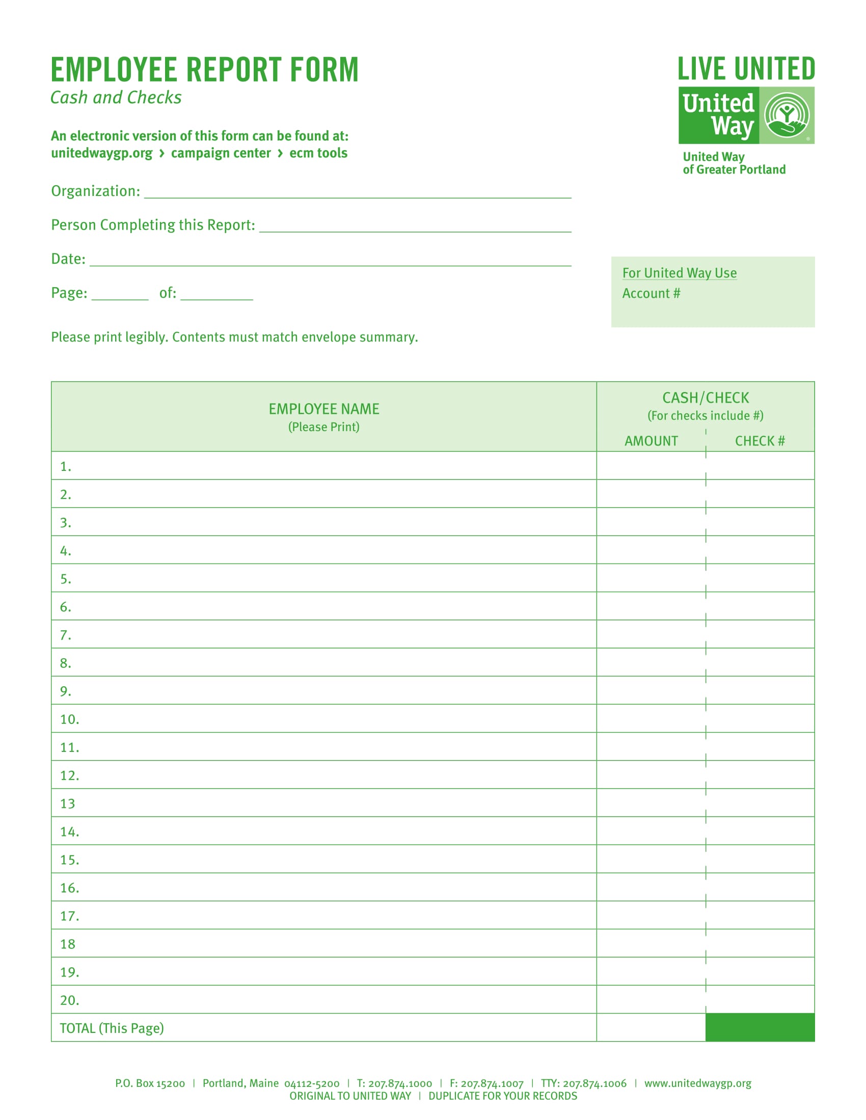 cash and checks employee report form 1