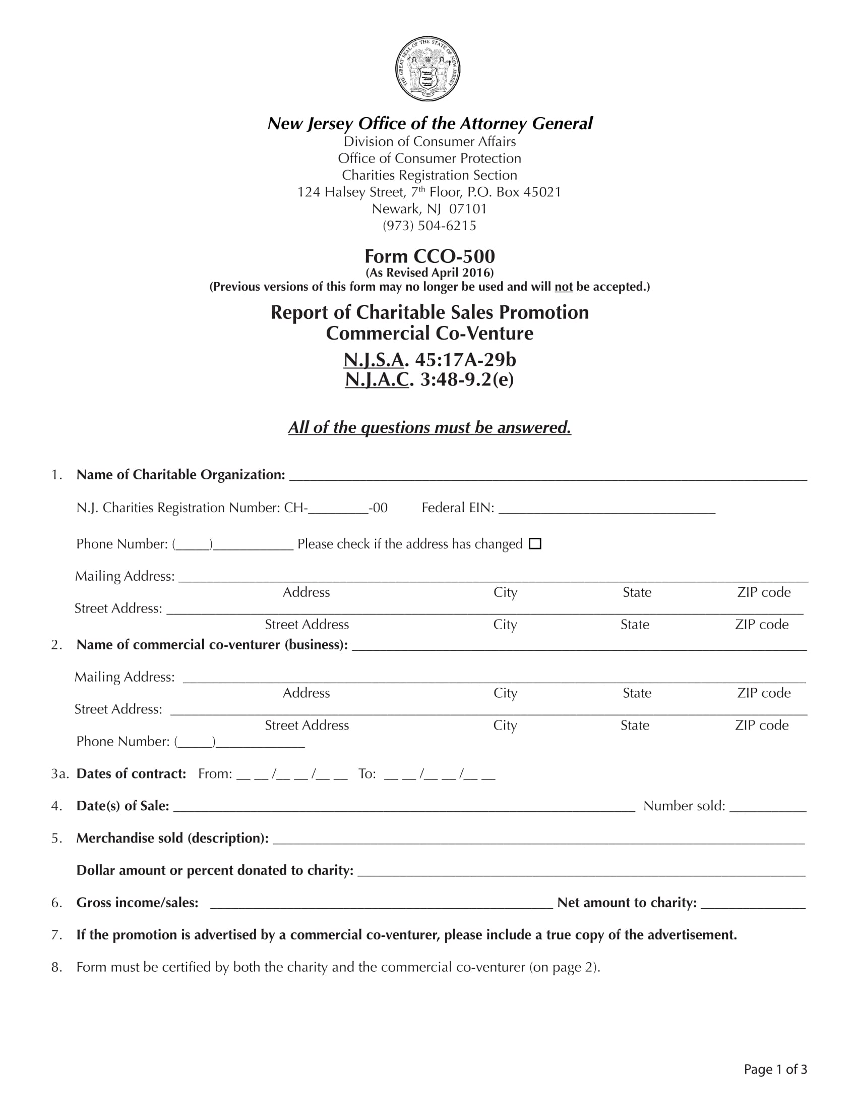 charitable sales promotion report form 1