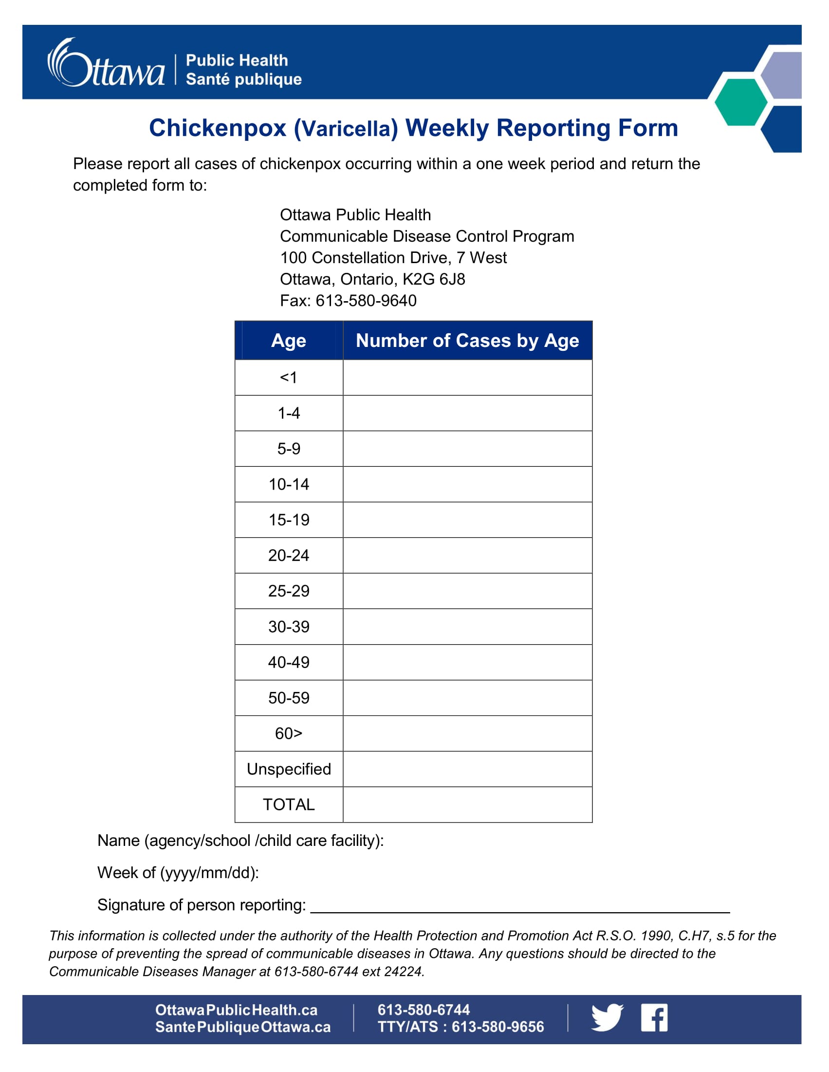 chickenpox weekly report form 1