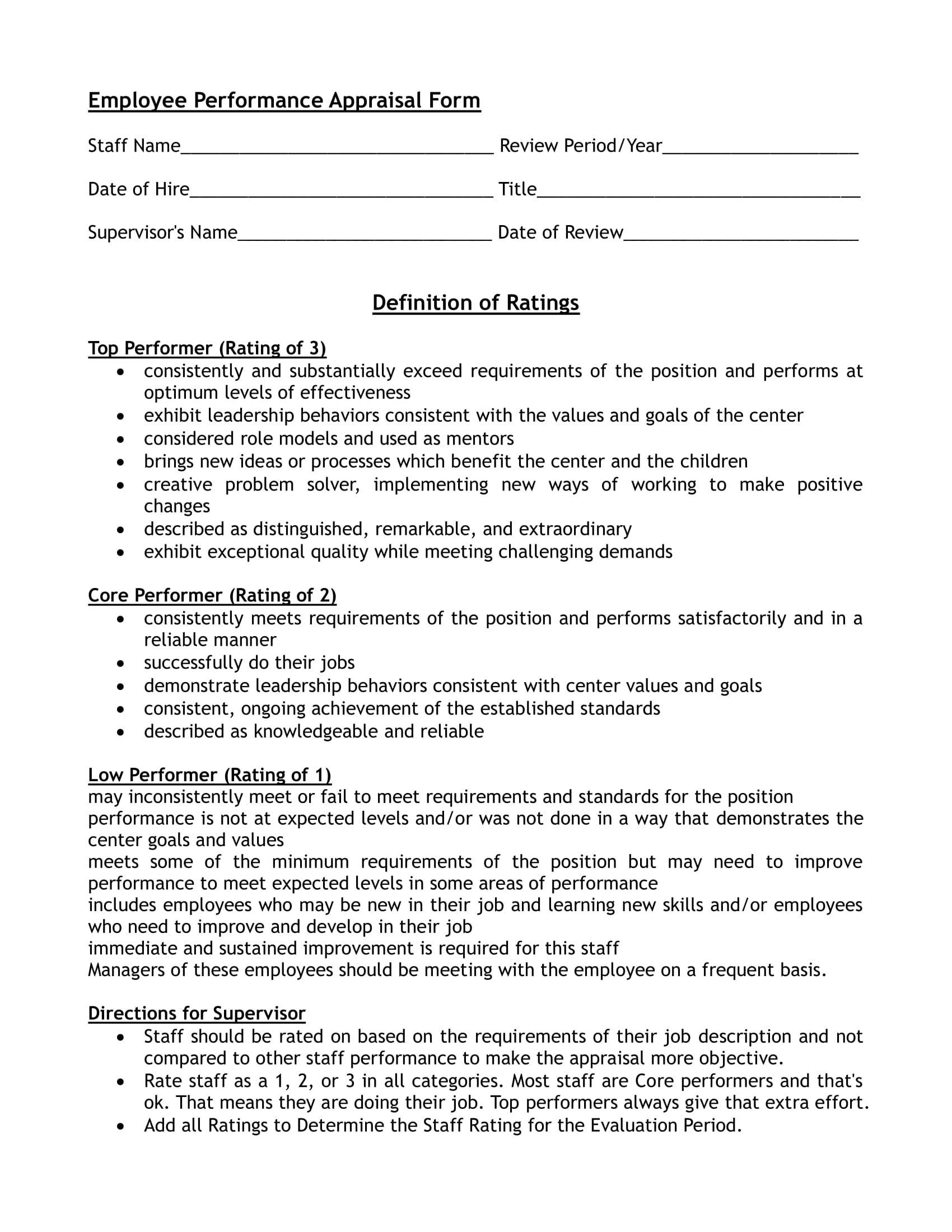 child care employee appraisal form 1