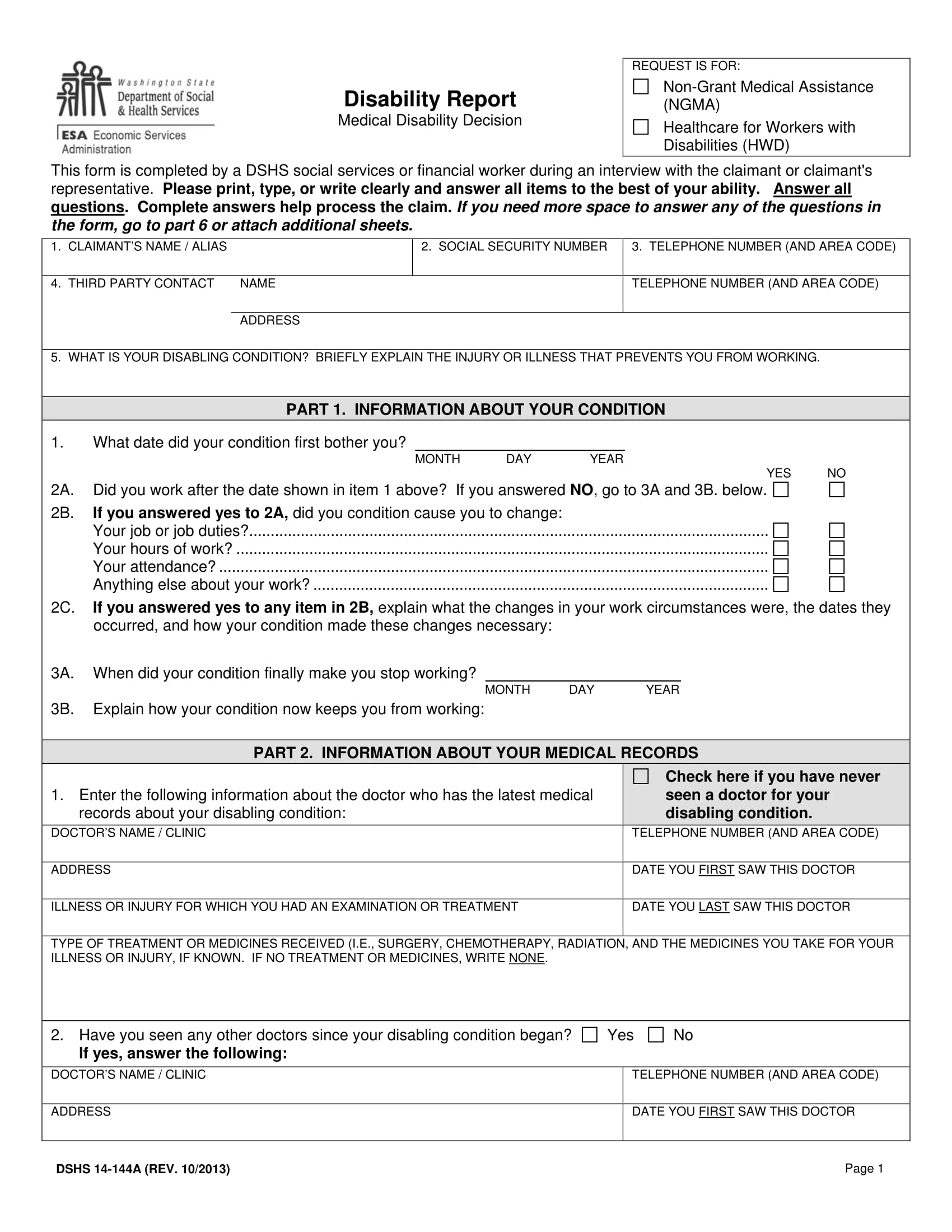 claimant’s disability report form 2