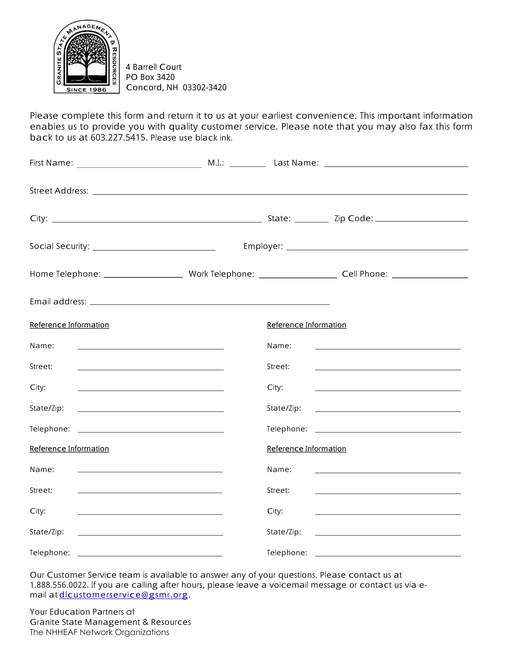 client or customer contact information form 1