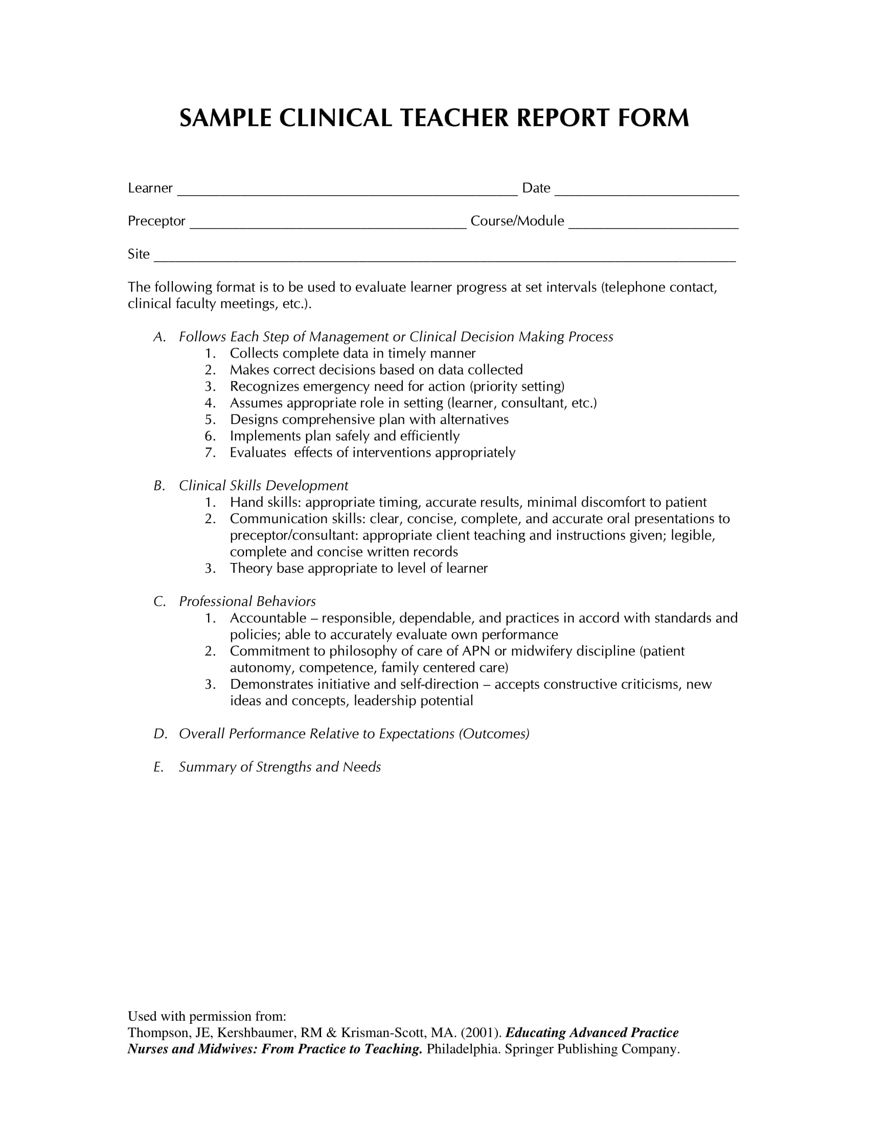 clinical teacher report form 1