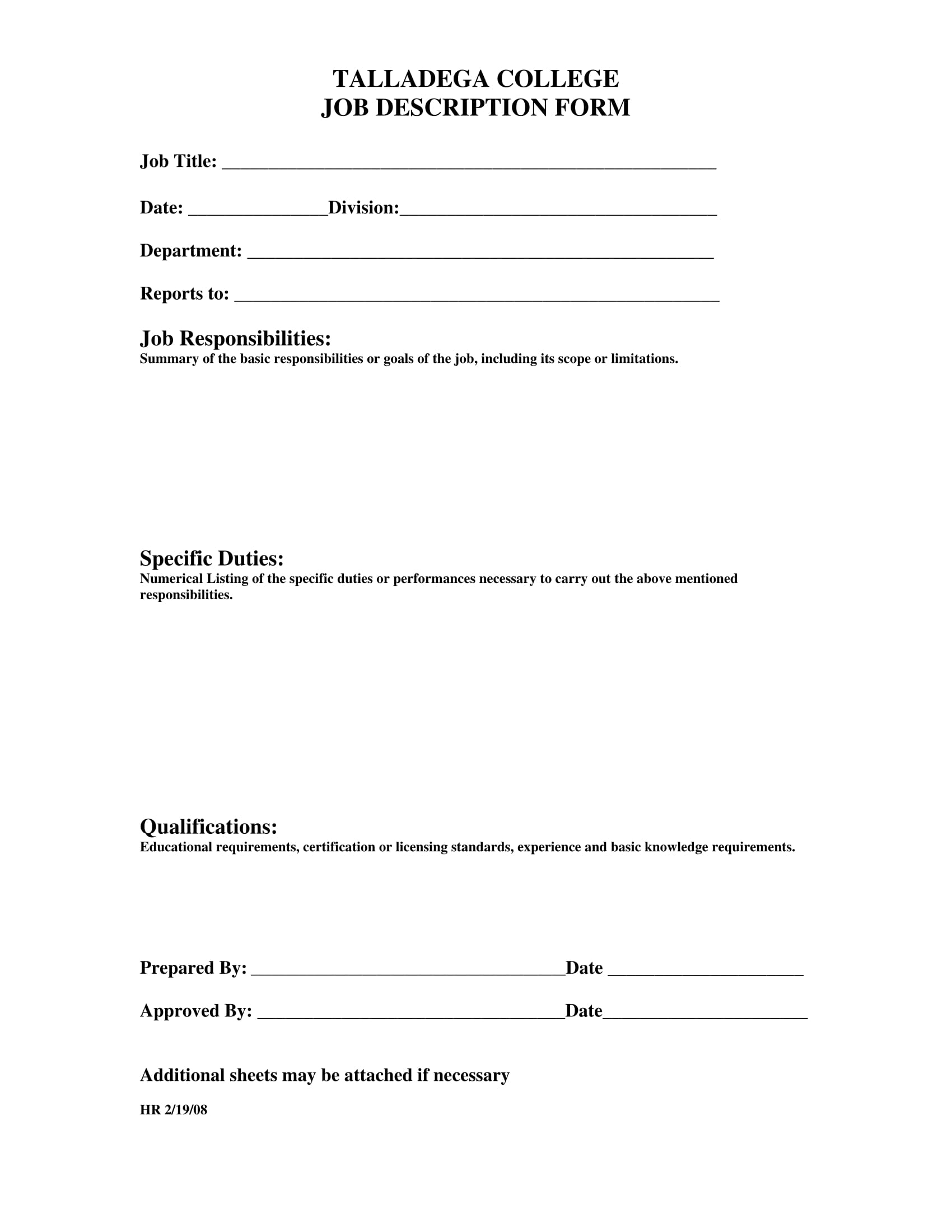 College Job Description Form 1 