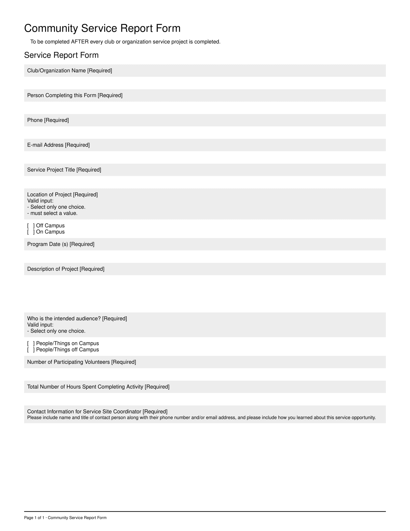 community service report form 1