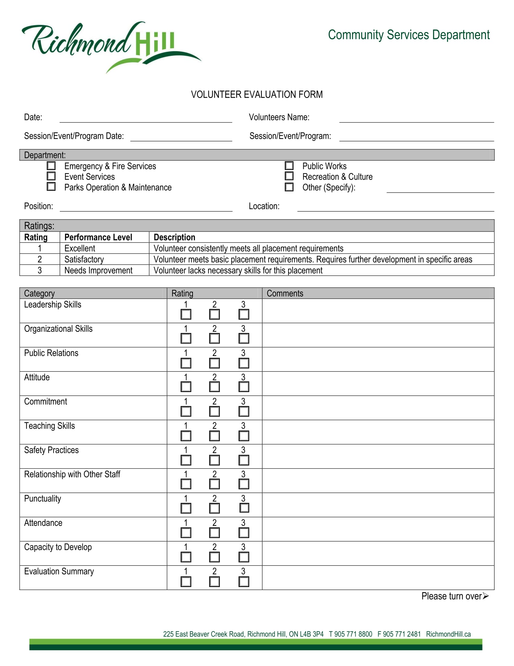 community service volunteer evaluation form 1