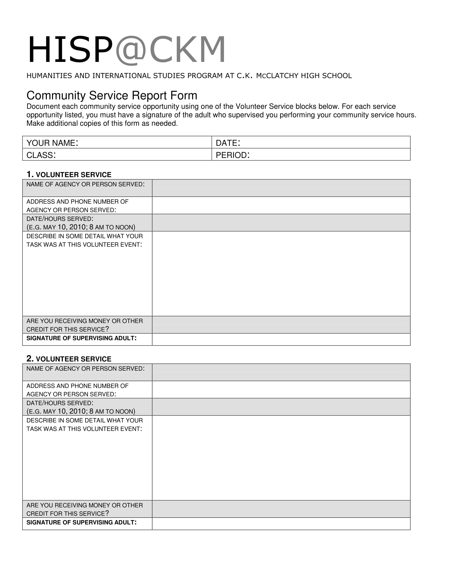 community volunteer service report 1