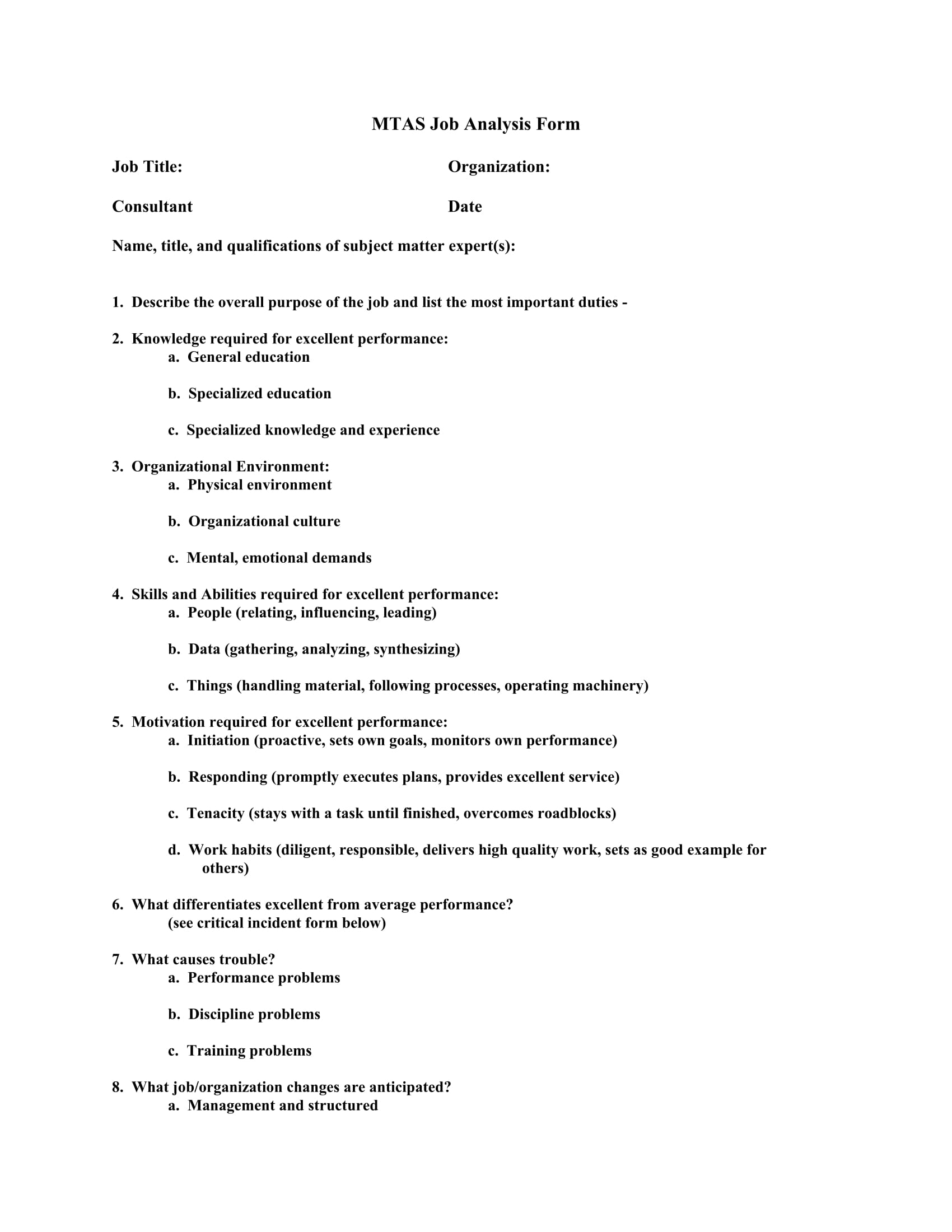 consultant job analysis form 1