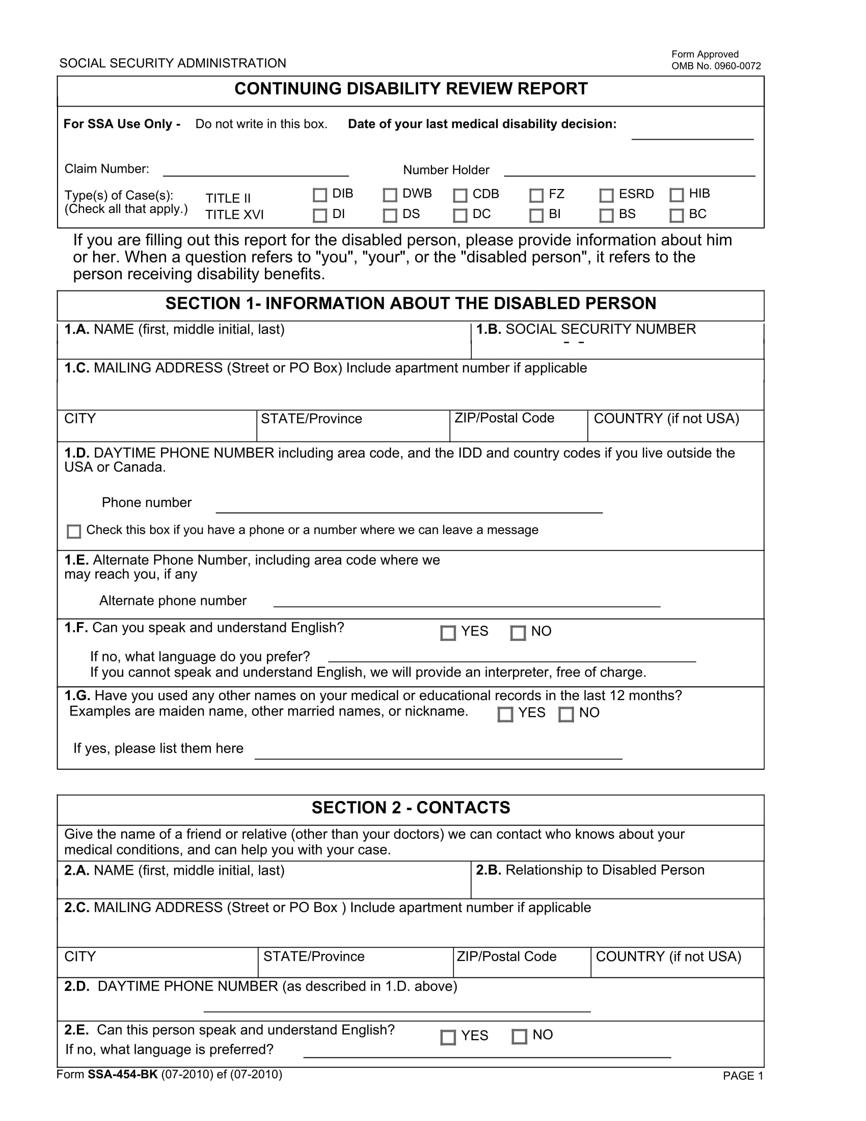 continuing disability review report form 03