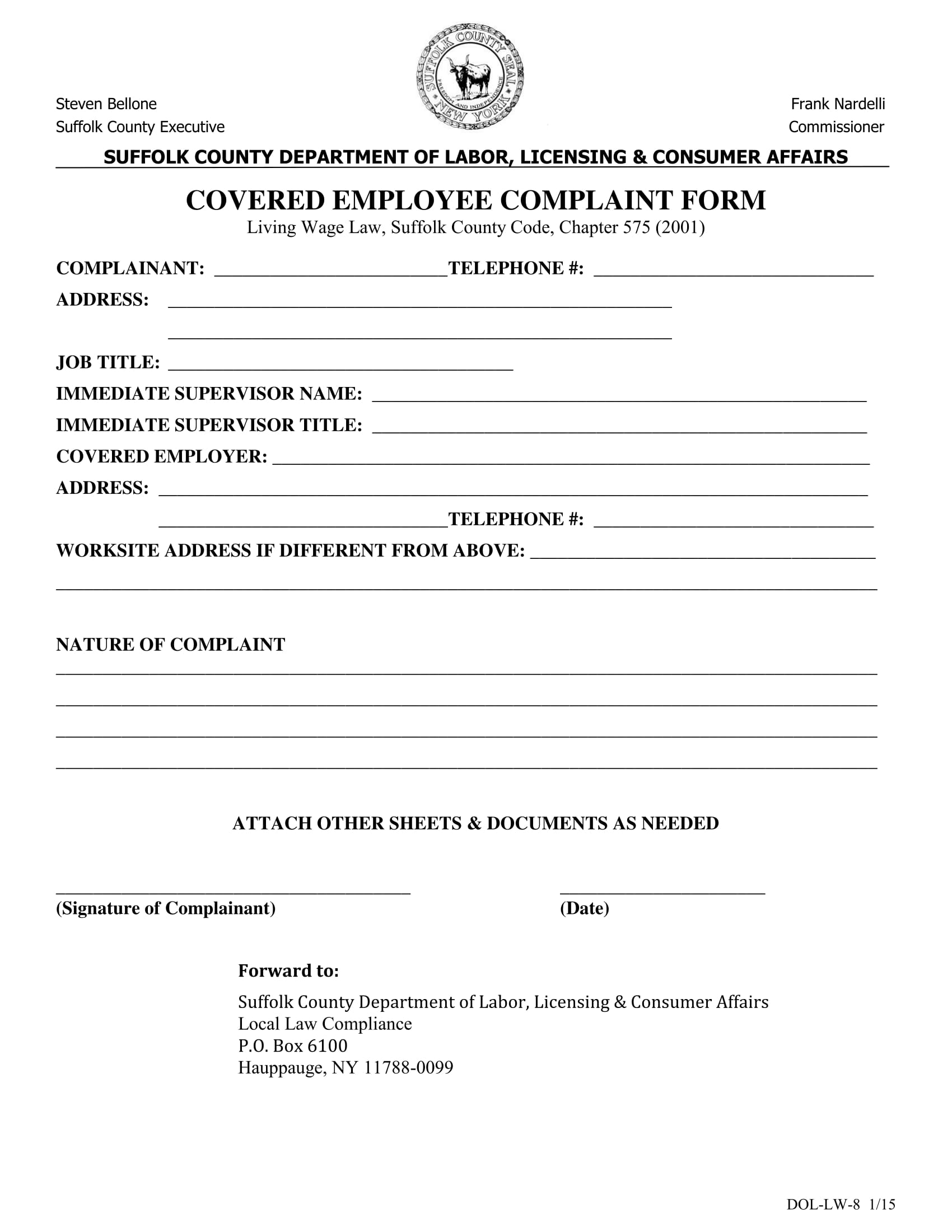 covered employee complaint form 1