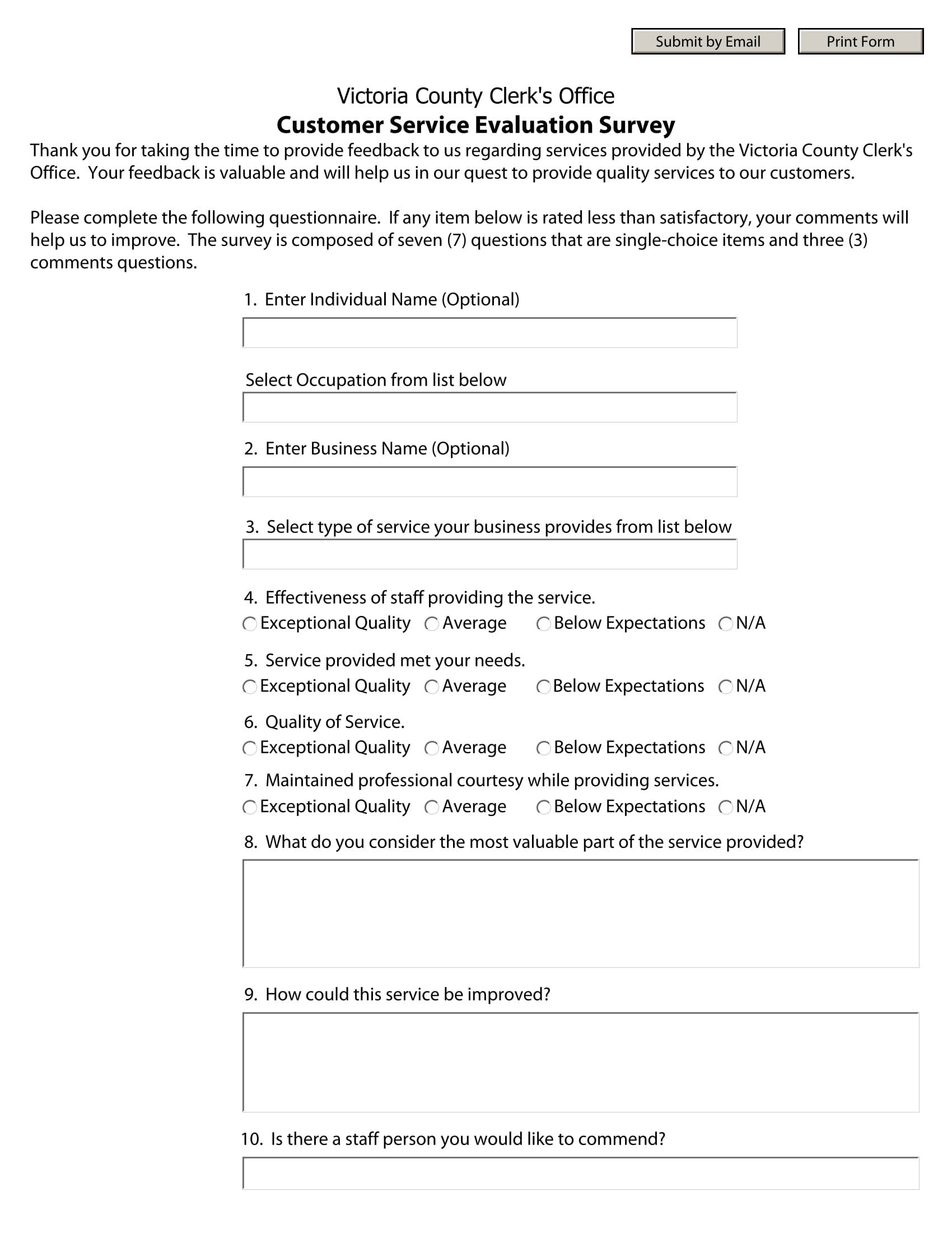 customer service evaluation survey form 1