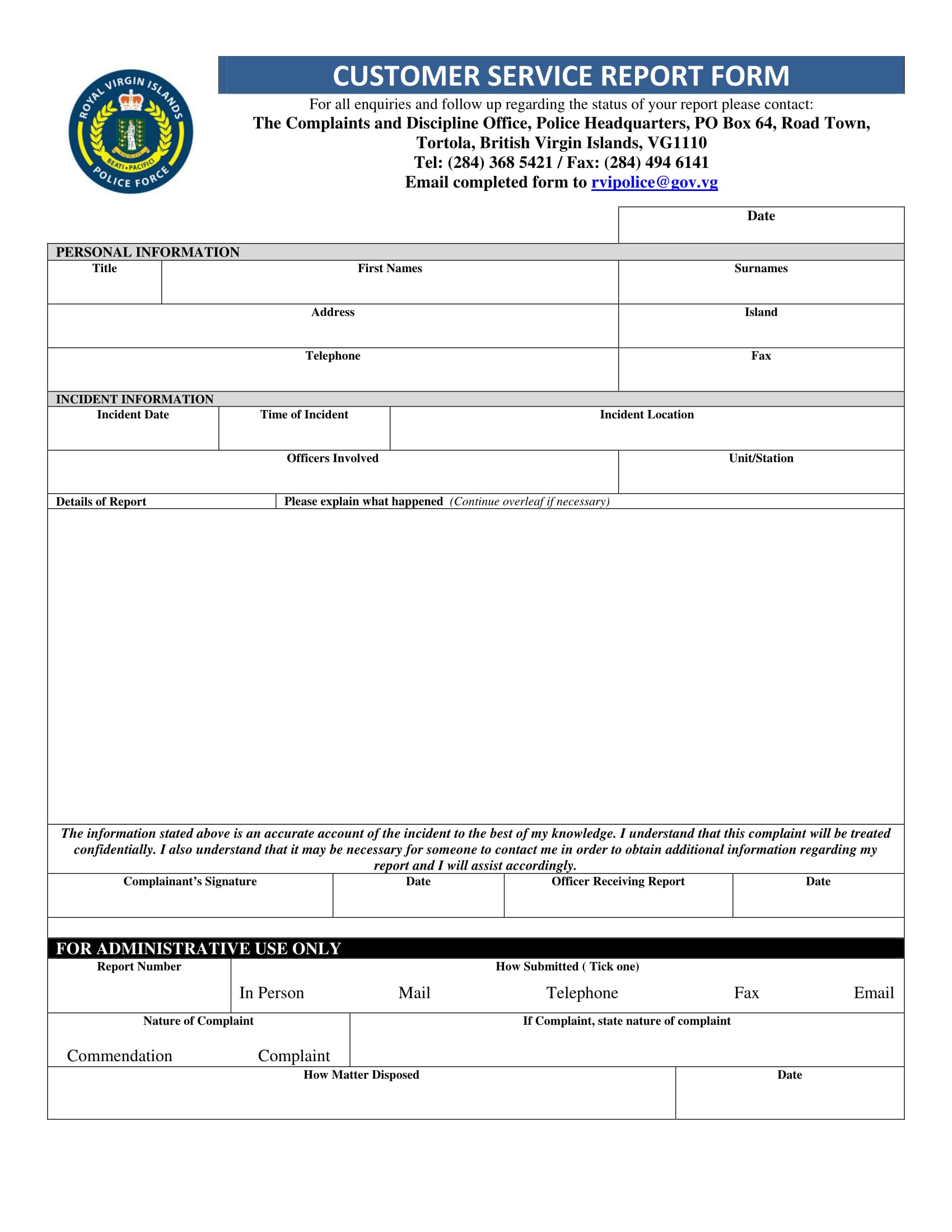 customer service report form 1