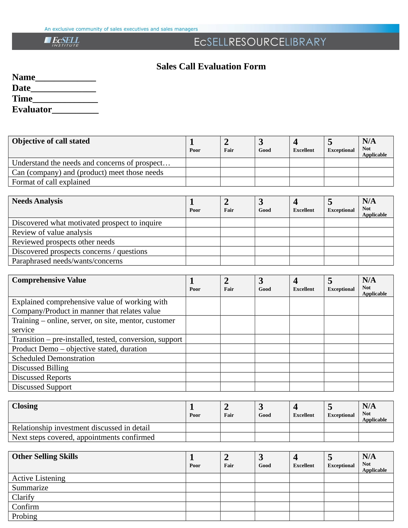 customer service representative evaluation form 1