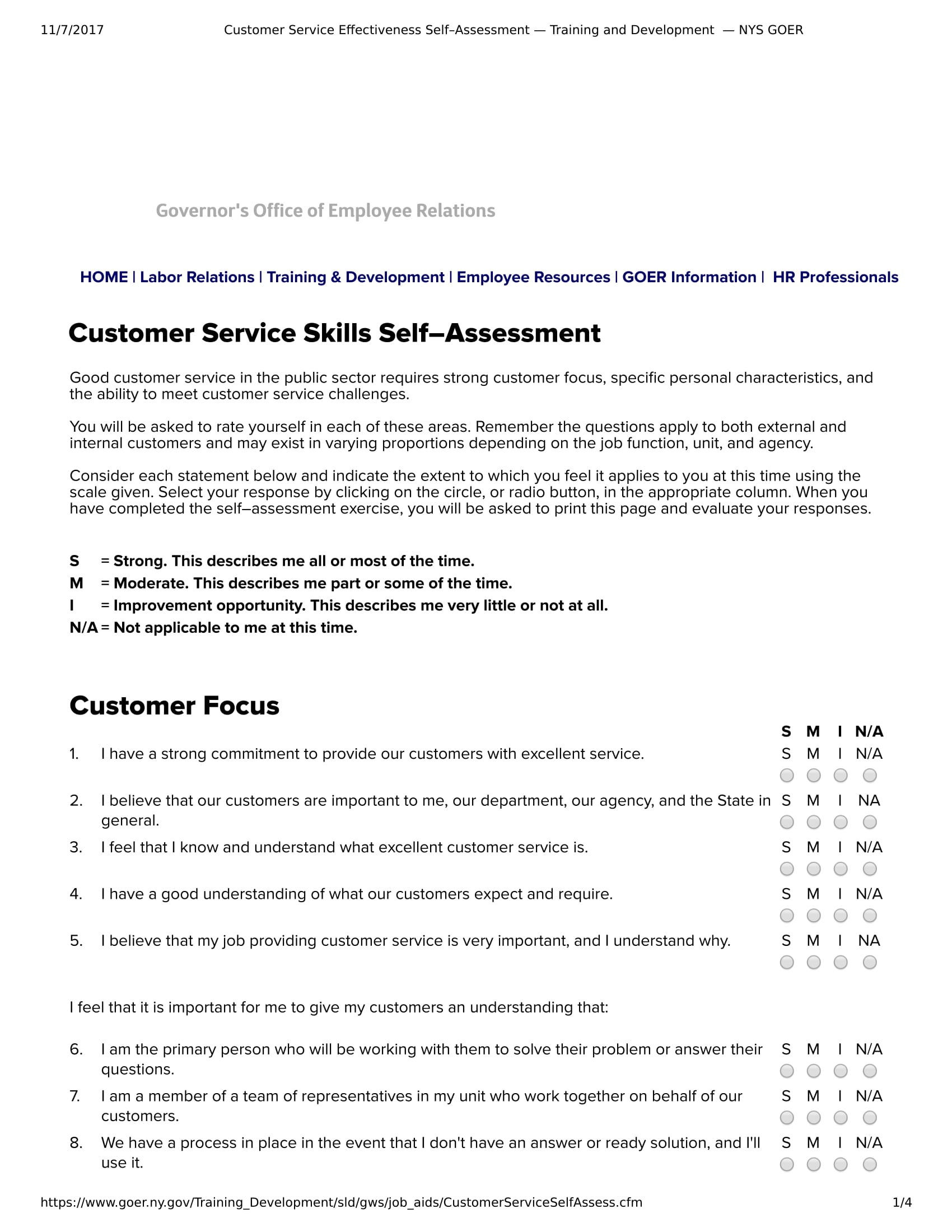 customer service self assessment evaluation form 1