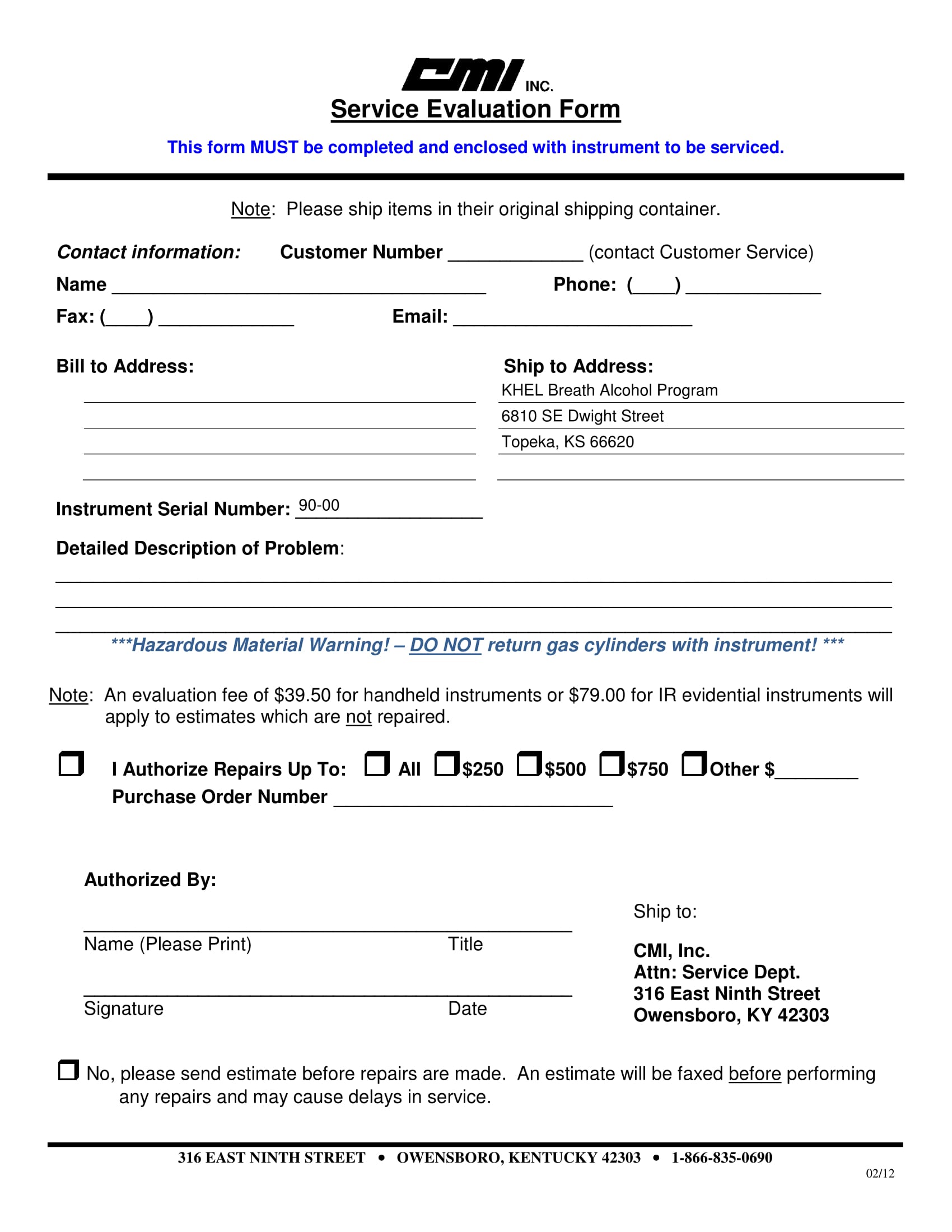 customer shipping service evaluation form 1