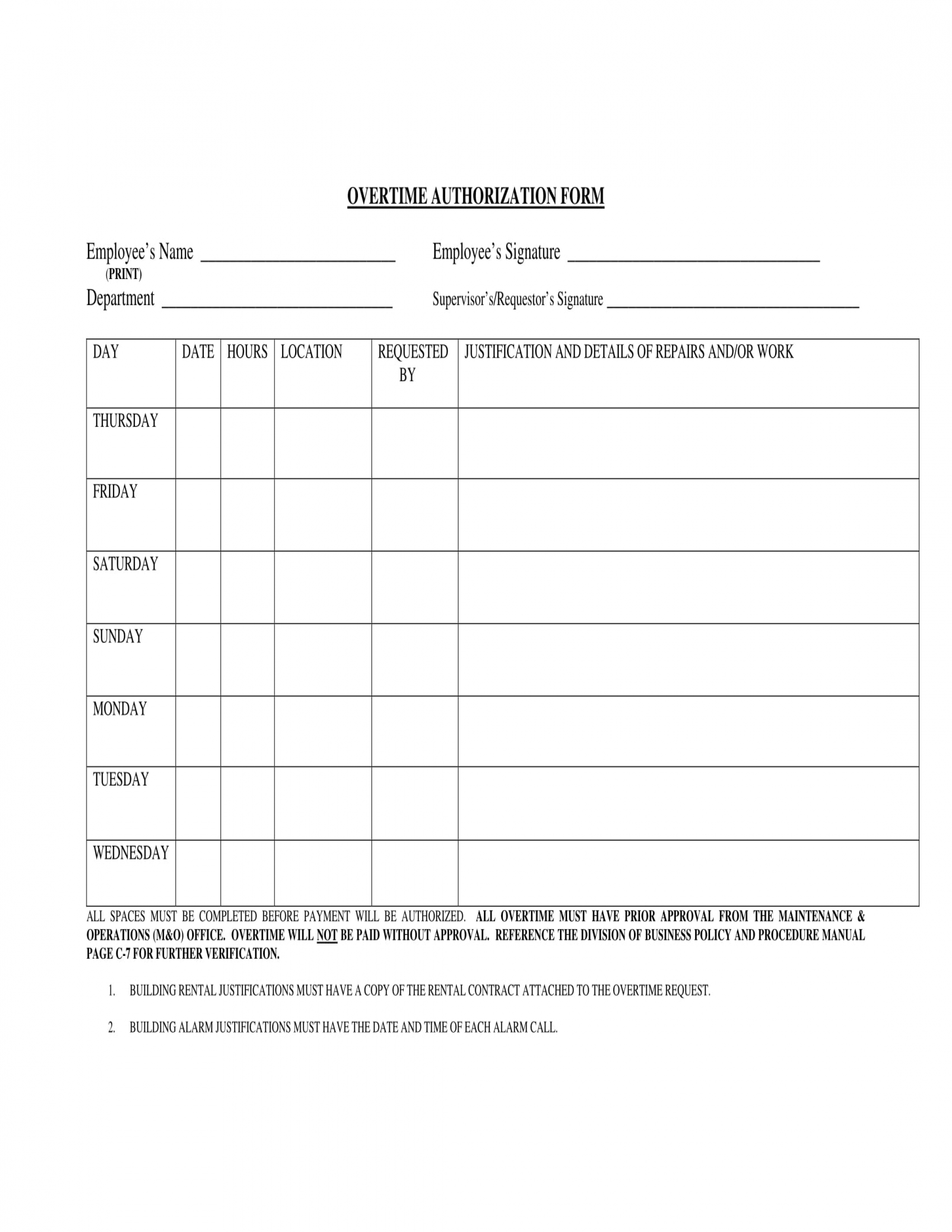 daily overtime authorization form 1