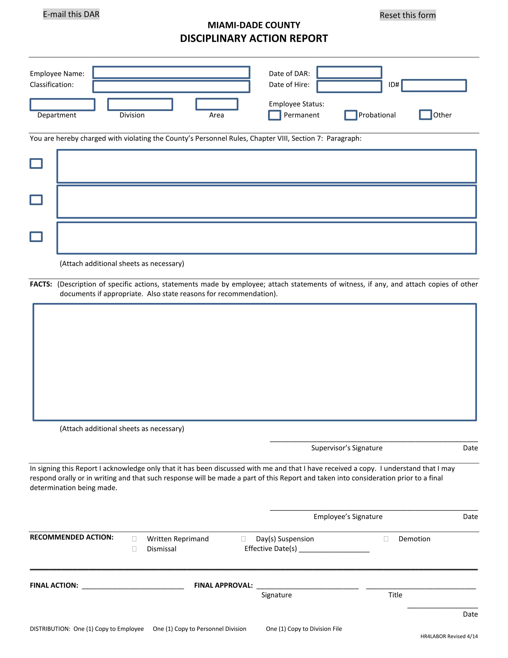 disciplinary action report form 1