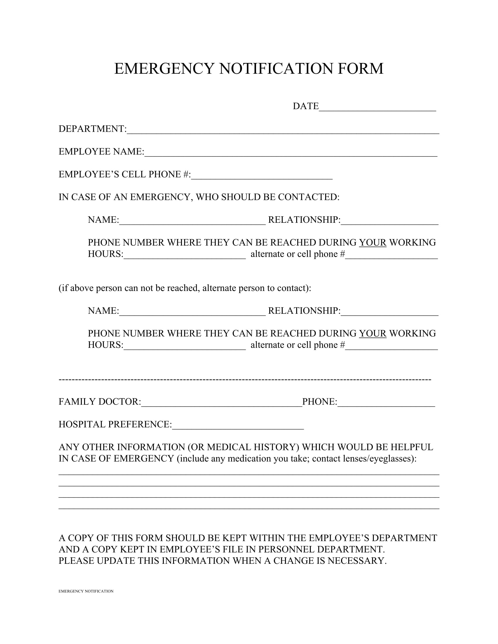 Free 15 Employee Emergency Notification Forms In Pdf Ms Word 9480