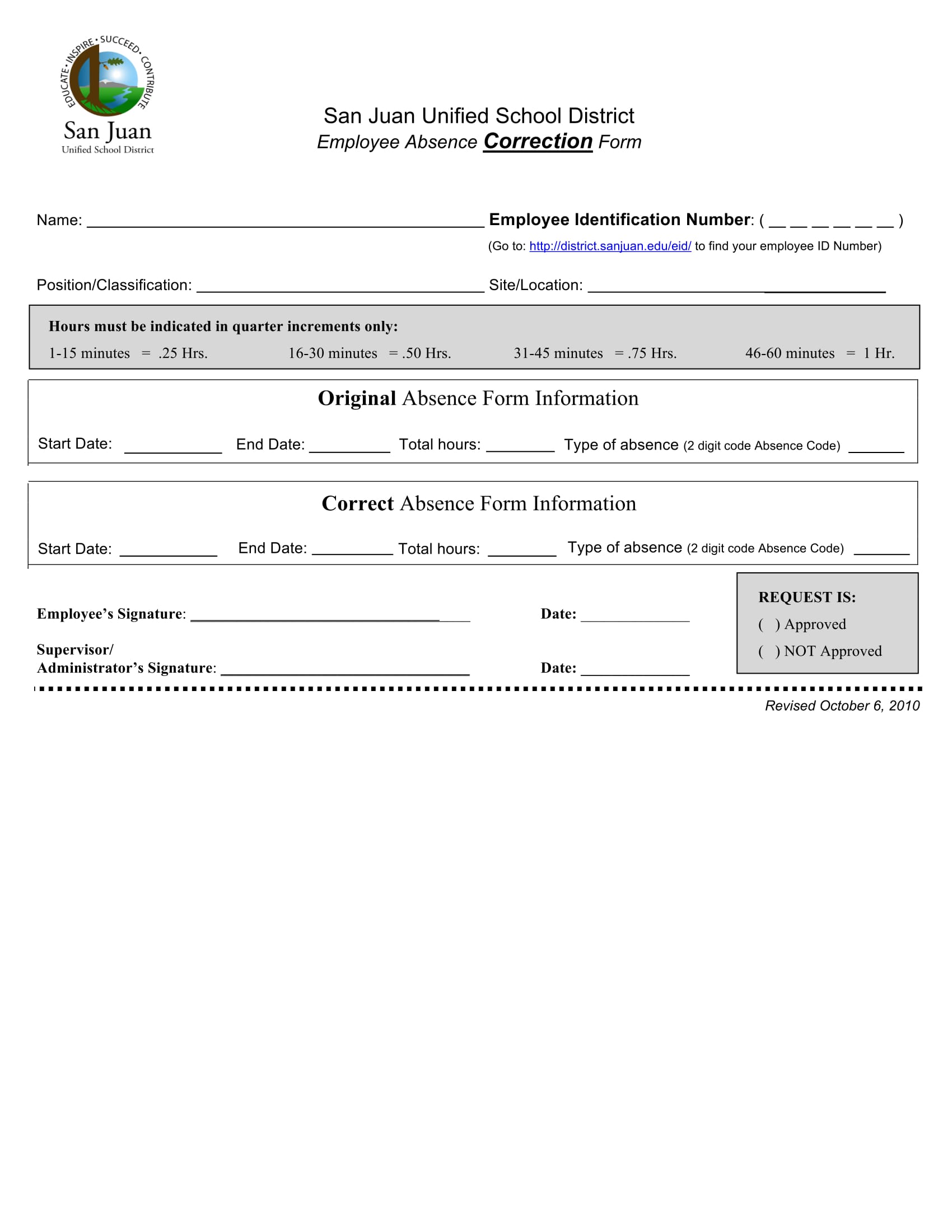 employee absence correction form 1