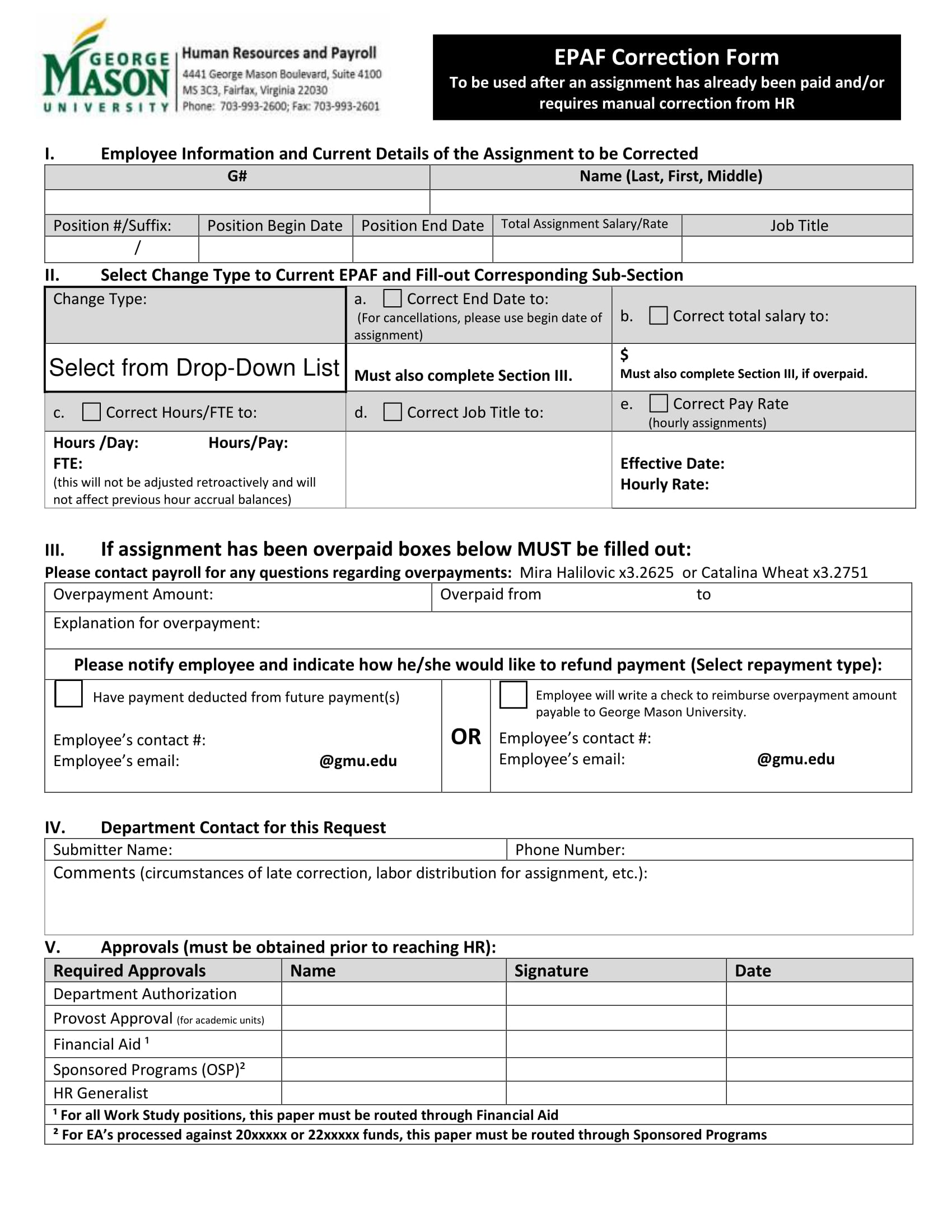 employee assignment correction form 1