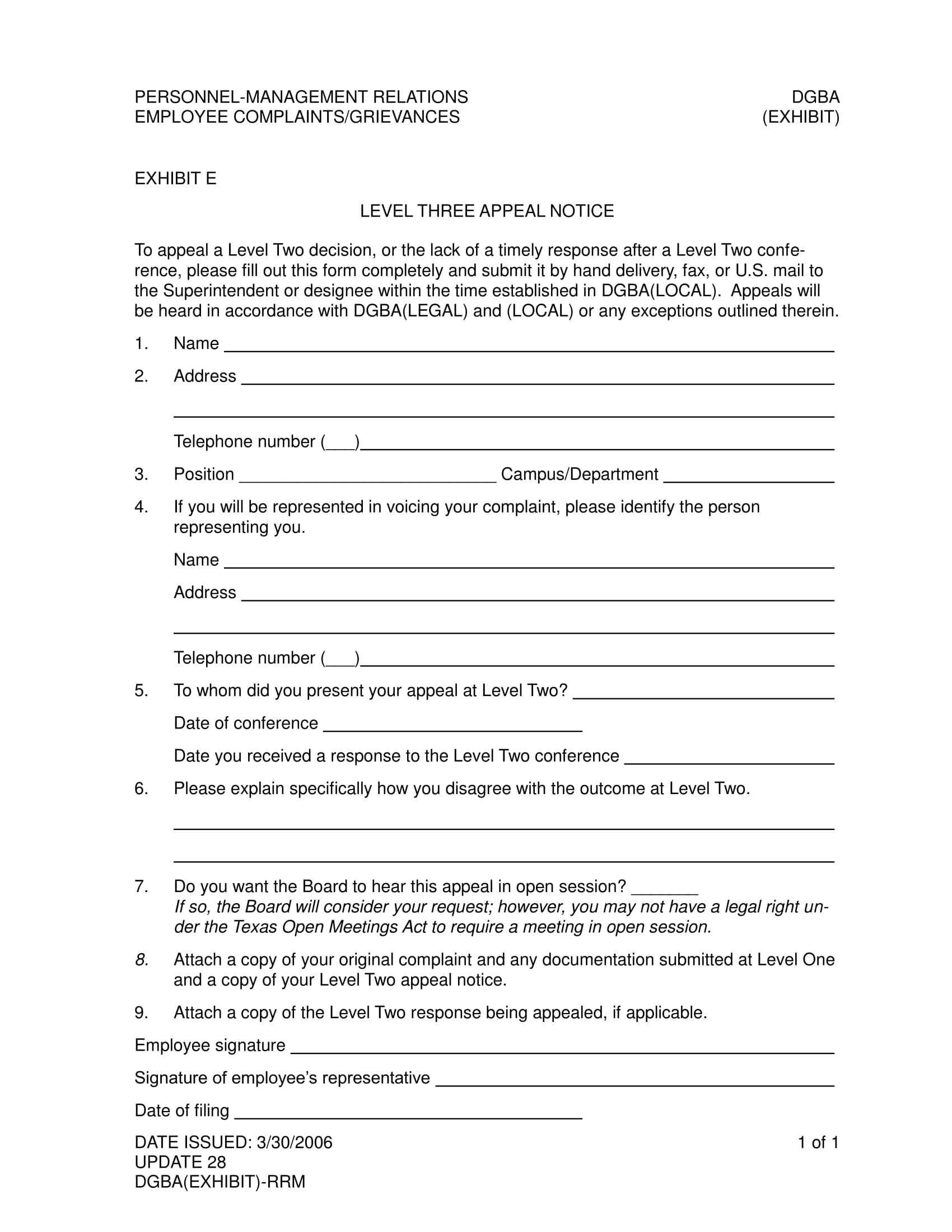 employee complaint appeal notice form 11