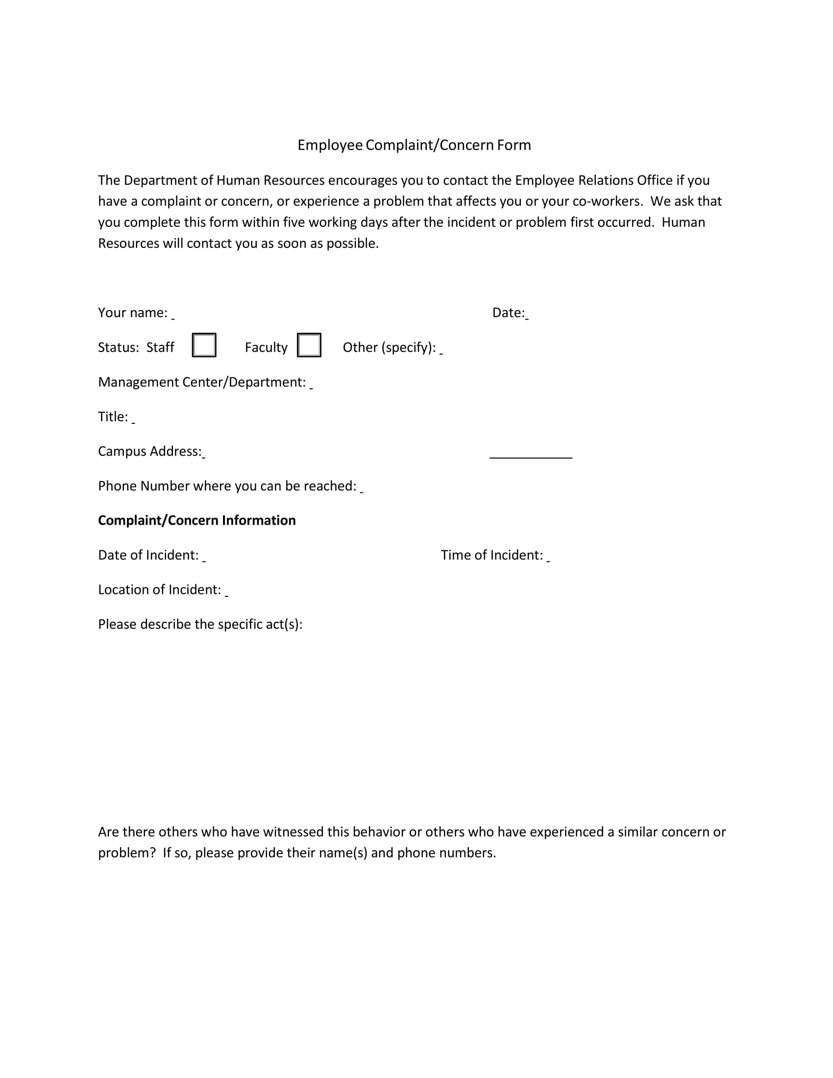 FREE 14 Employee Plaint Forms In PSD Word