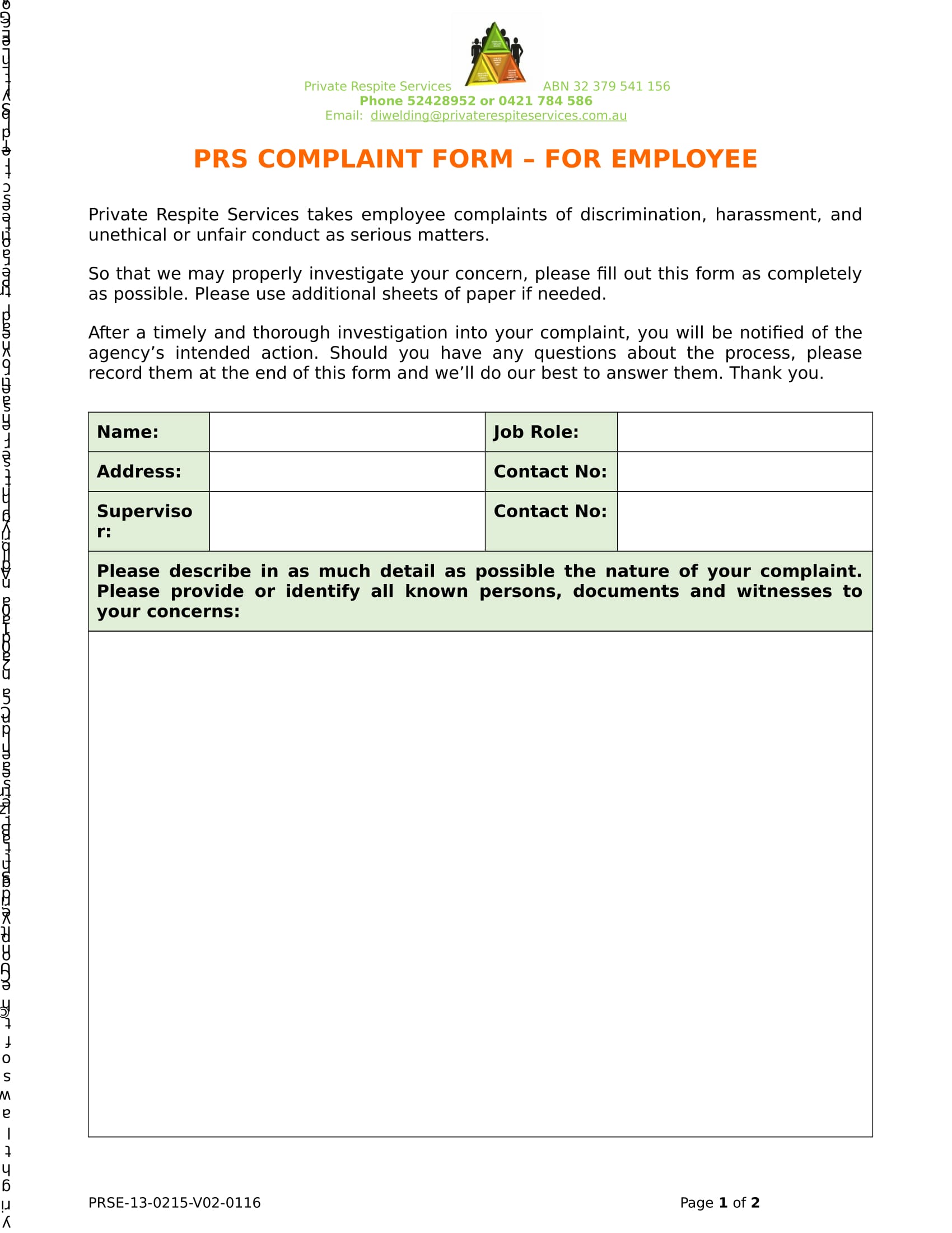 employee complaint form in doc 1