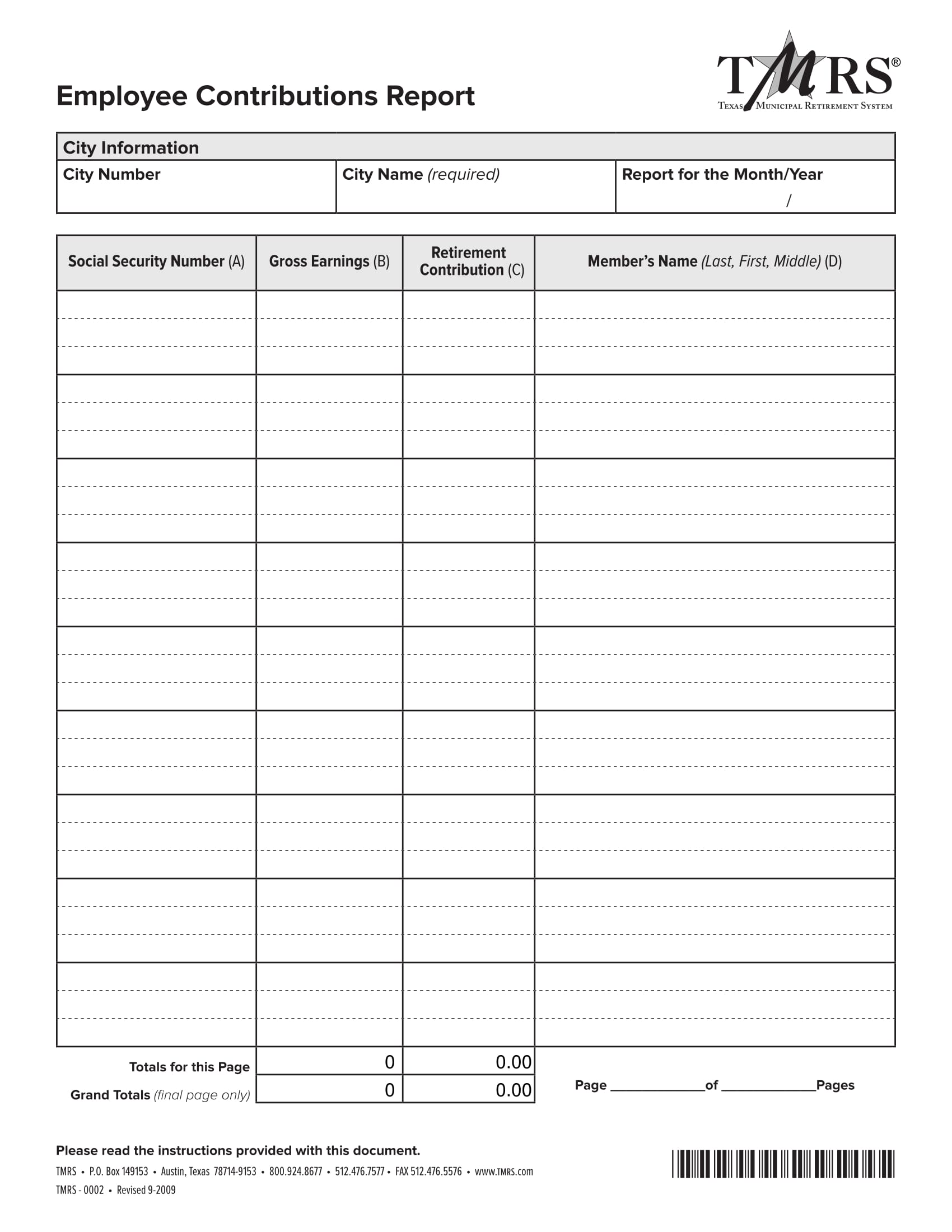 employee contributions report form 1