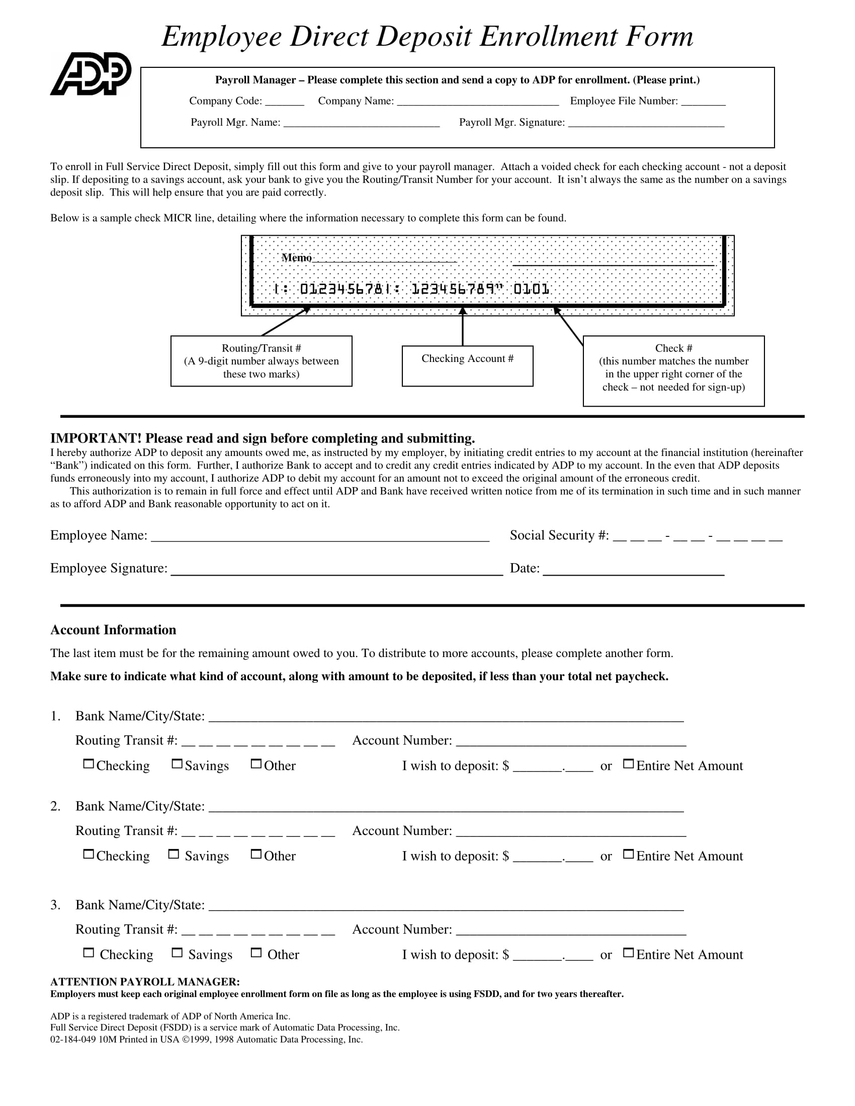 employee direct deposit enrollment form 1