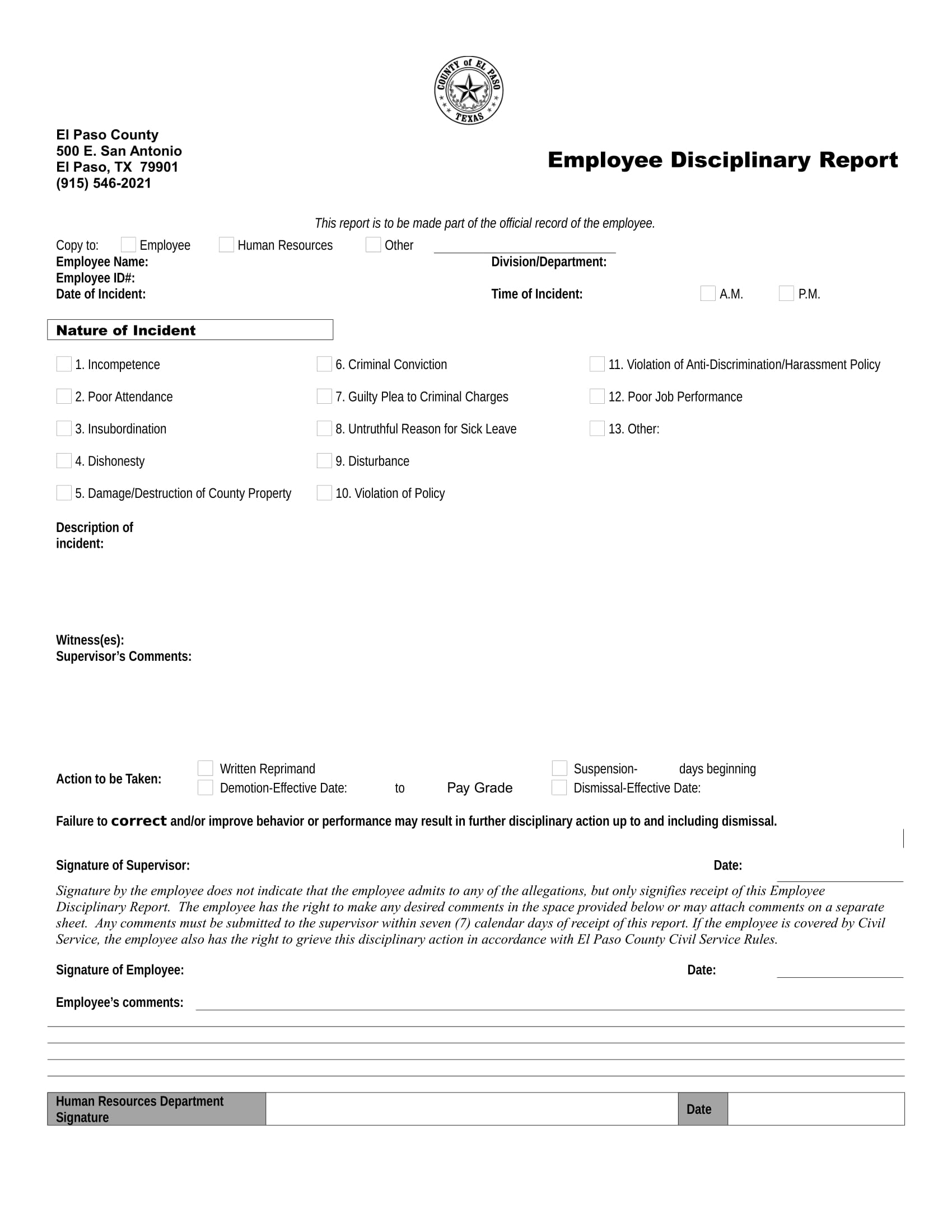 Disciplinary Report Template