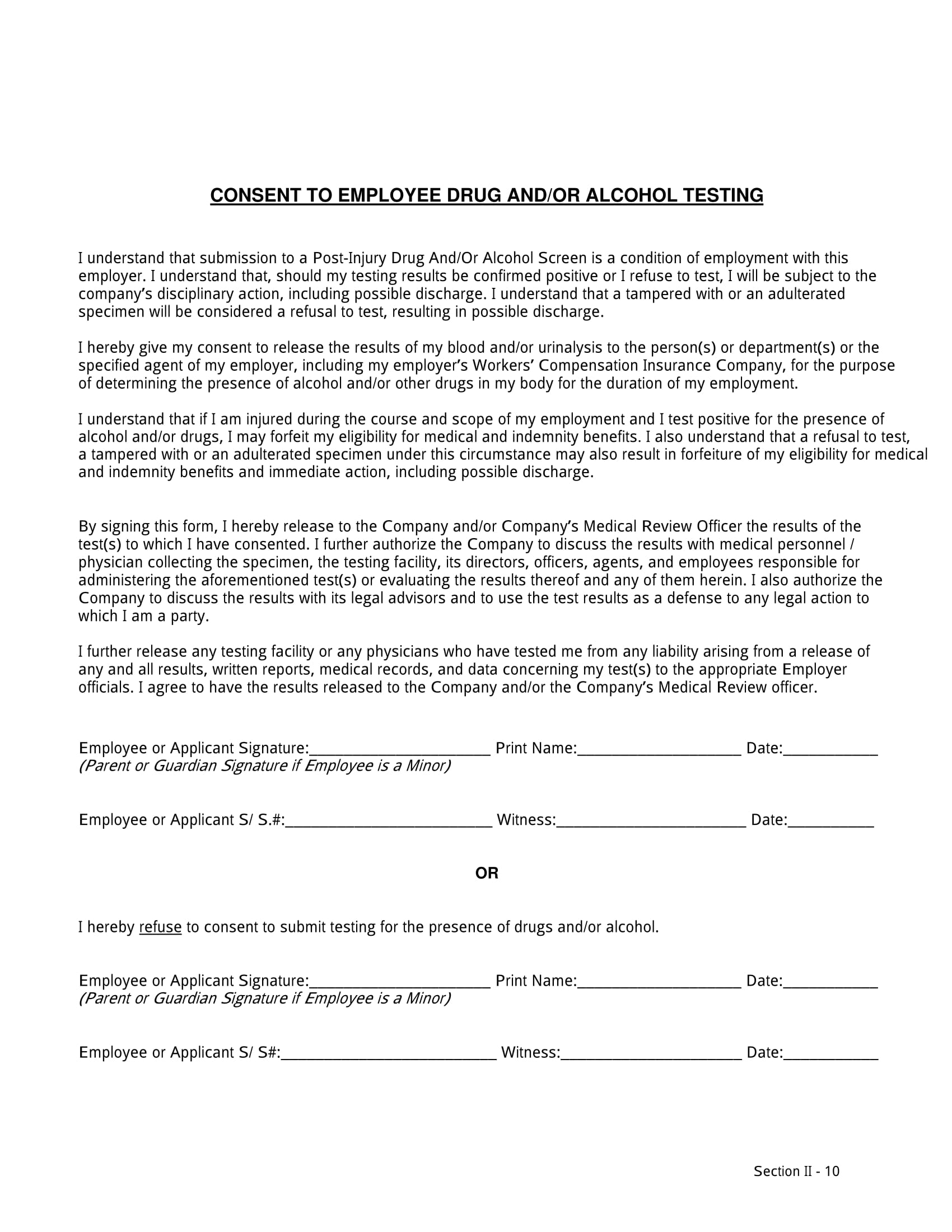 employee drug alcohol test consent form 1