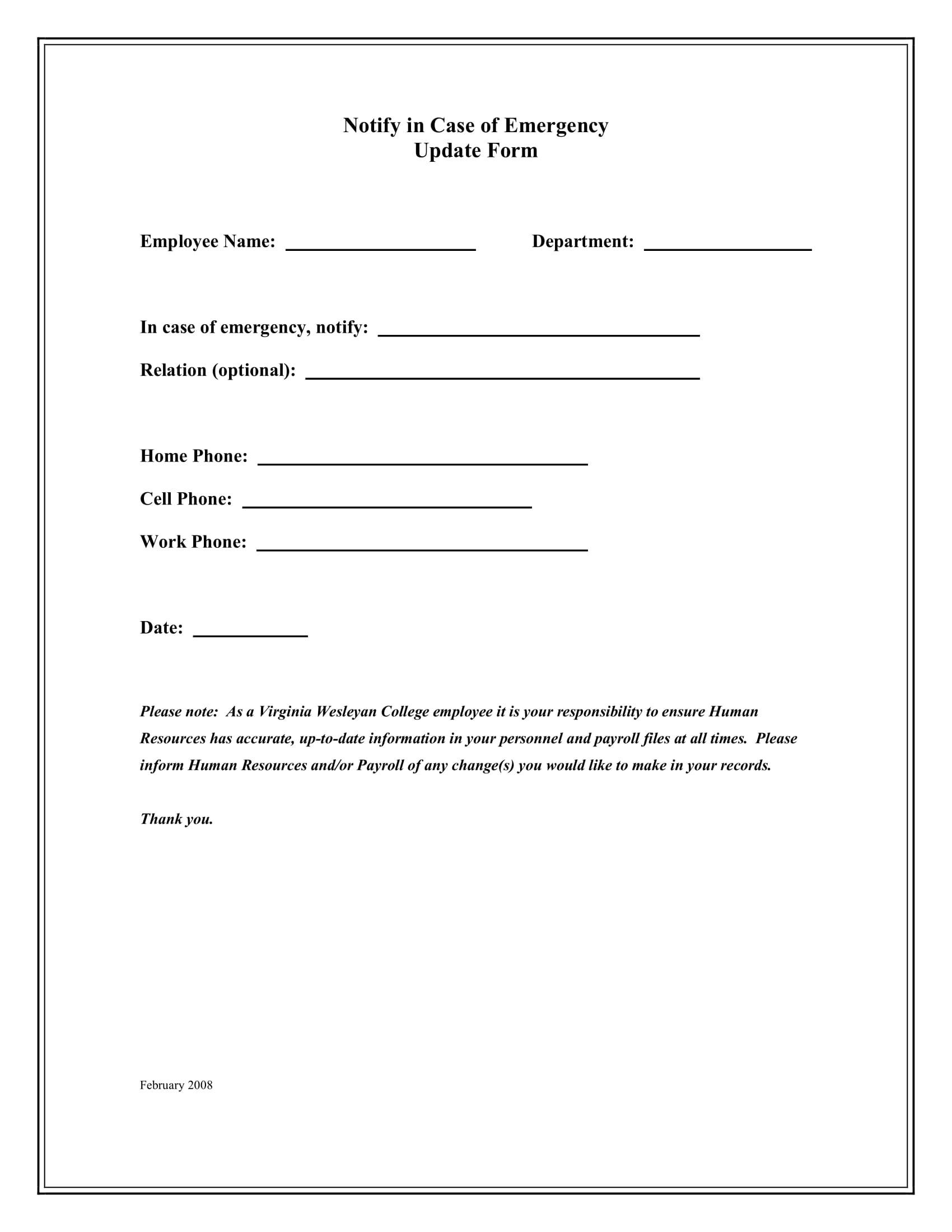 Free 15 Employee Emergency Notification Forms In Pdf Ms Word 6207