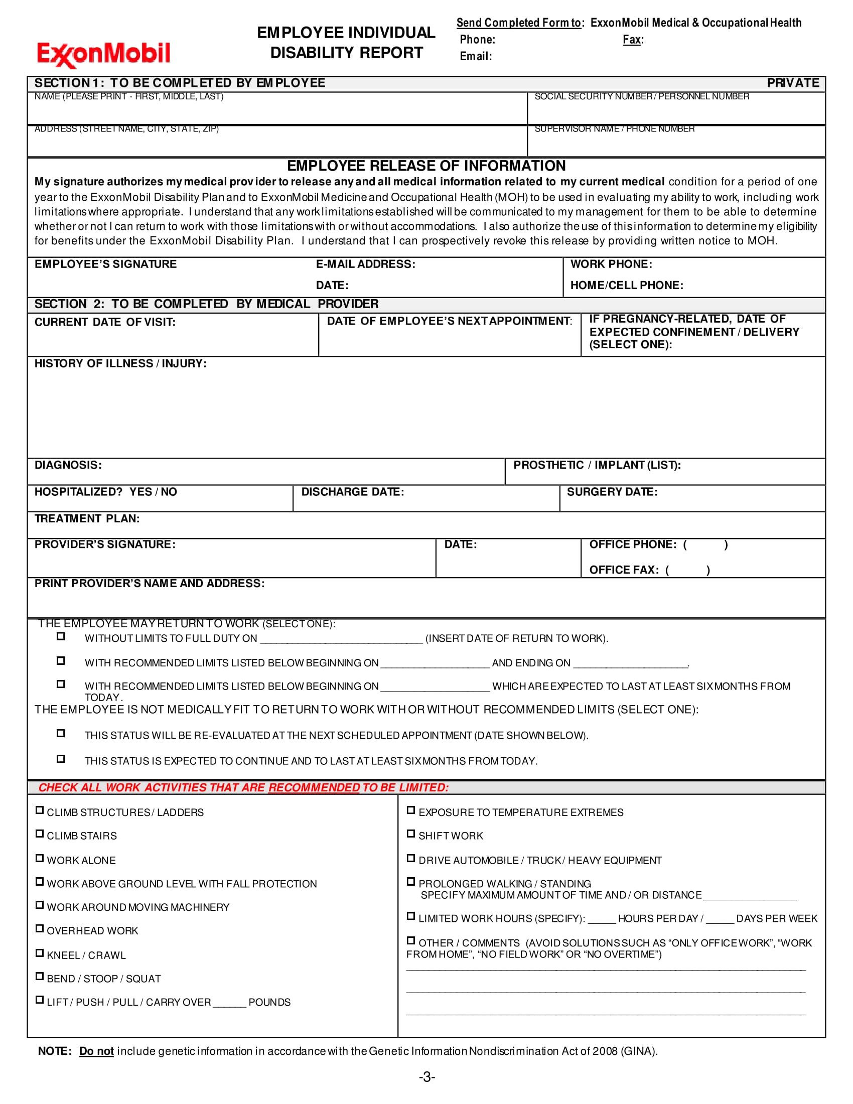employee individual disability report form 3